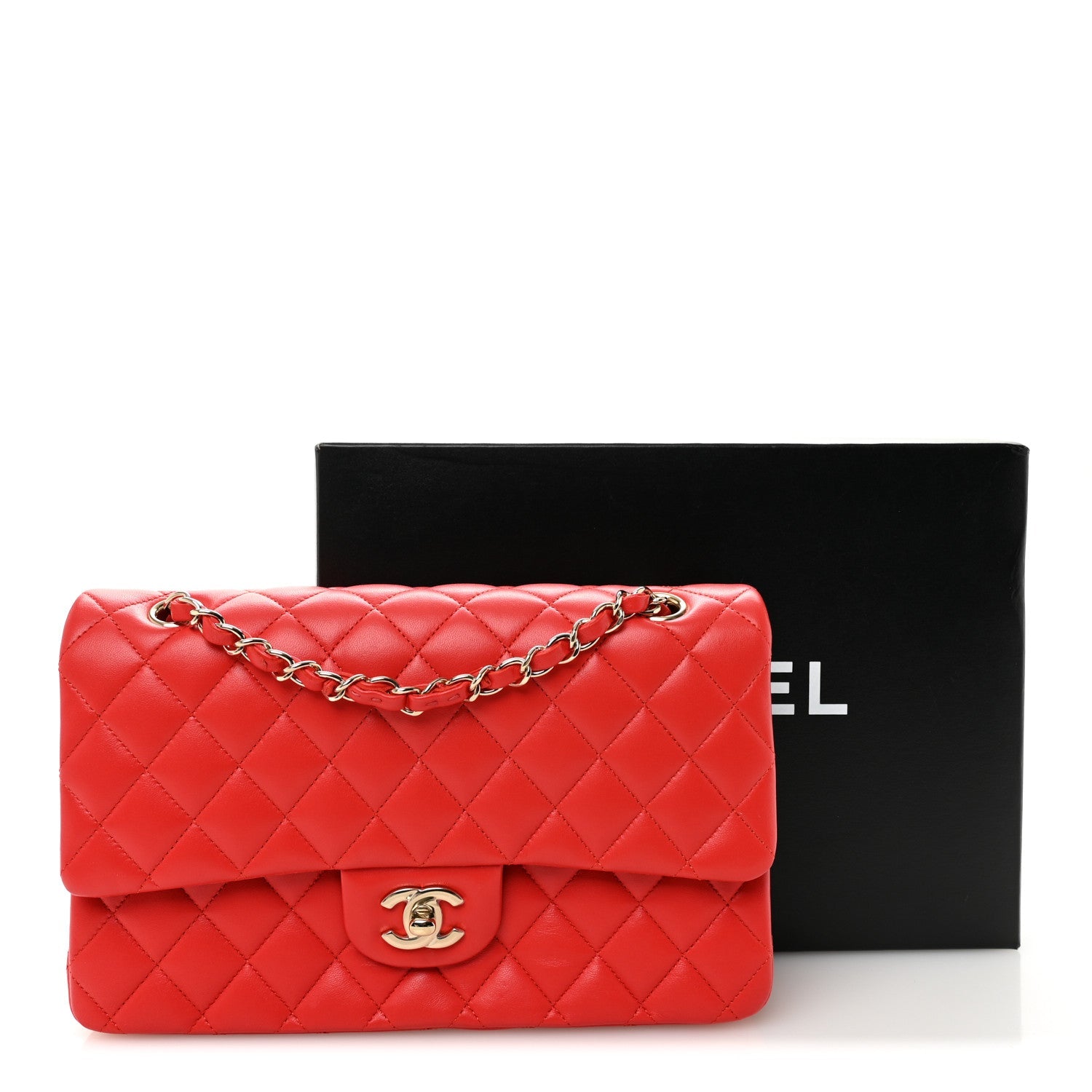 Lambskin Quilted Medium Double Flap Red