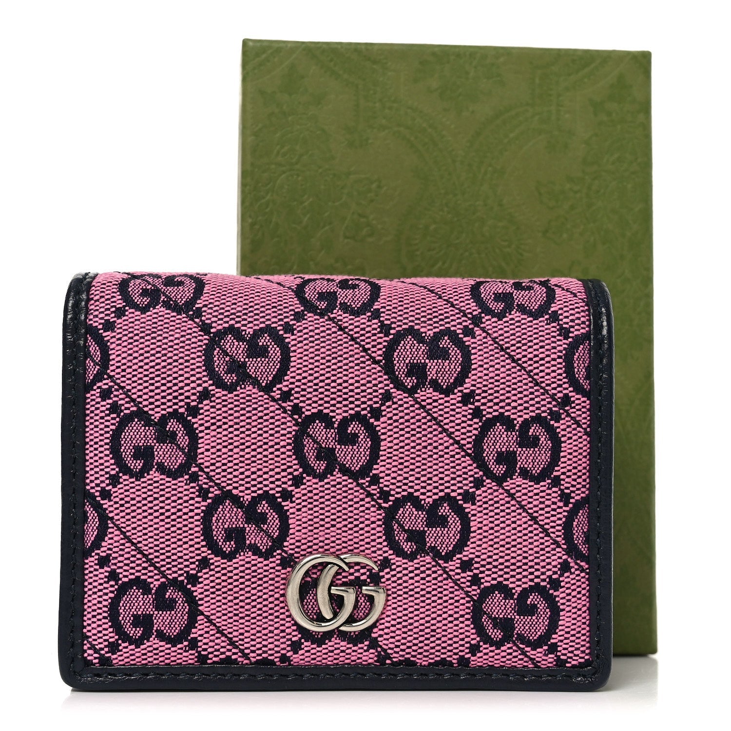 Monogram Multicolor Matelasse Diagonal GG Marmont Card Case Wallet Pink Blue