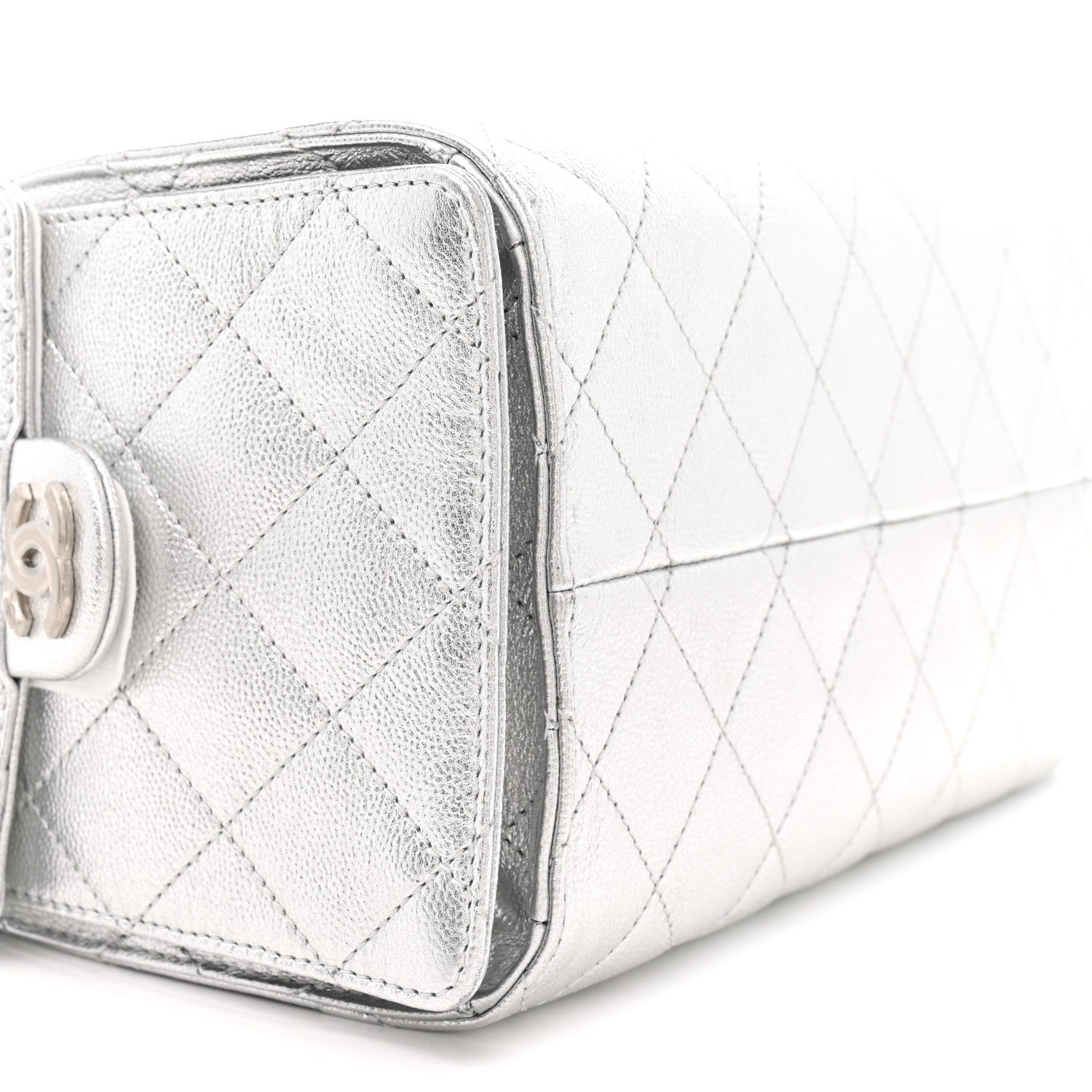 Metallic Caviar Quilted Small Chanel 25 Handbag Silver