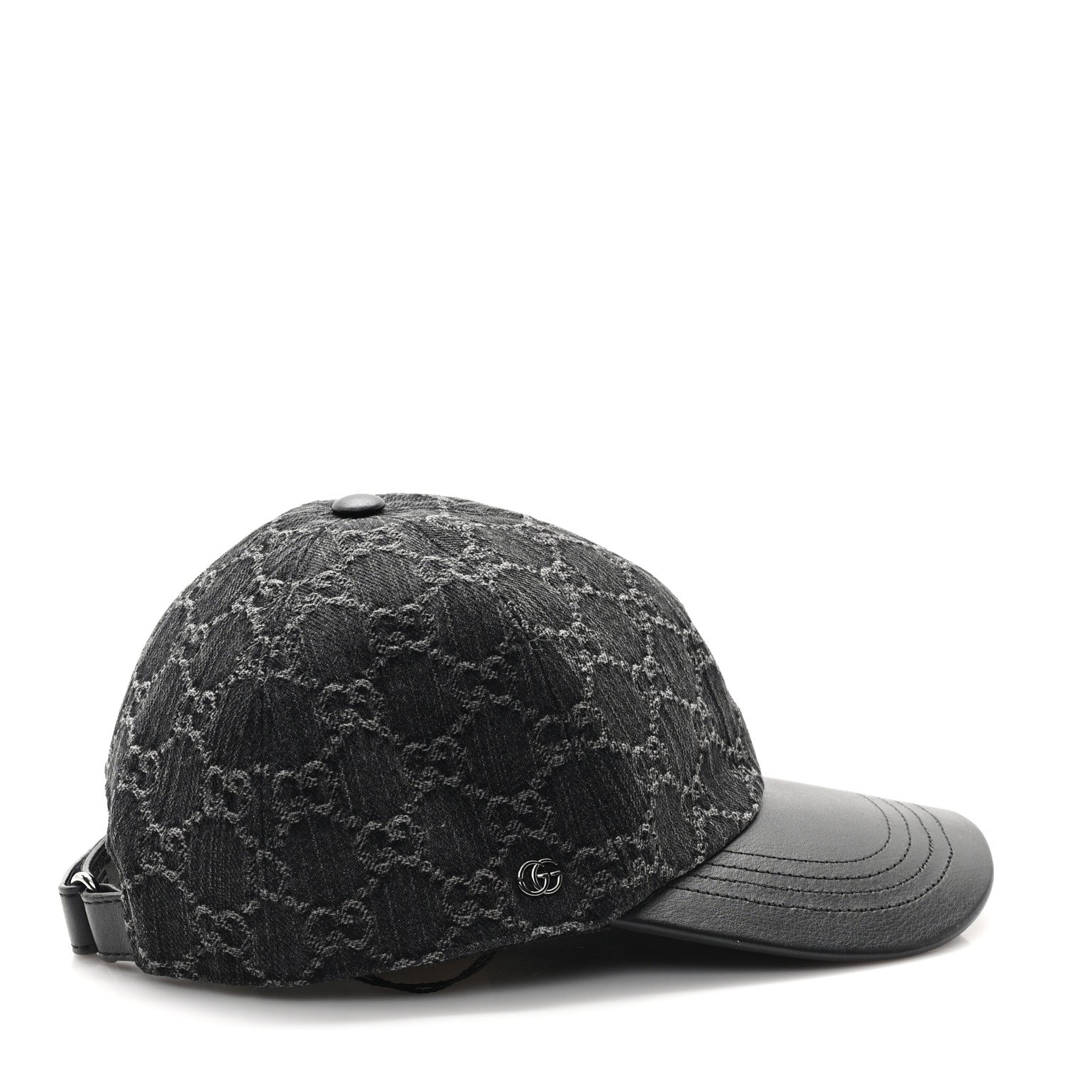 Denim Calfskin GG Monogram Baseball Hat M Black Grey