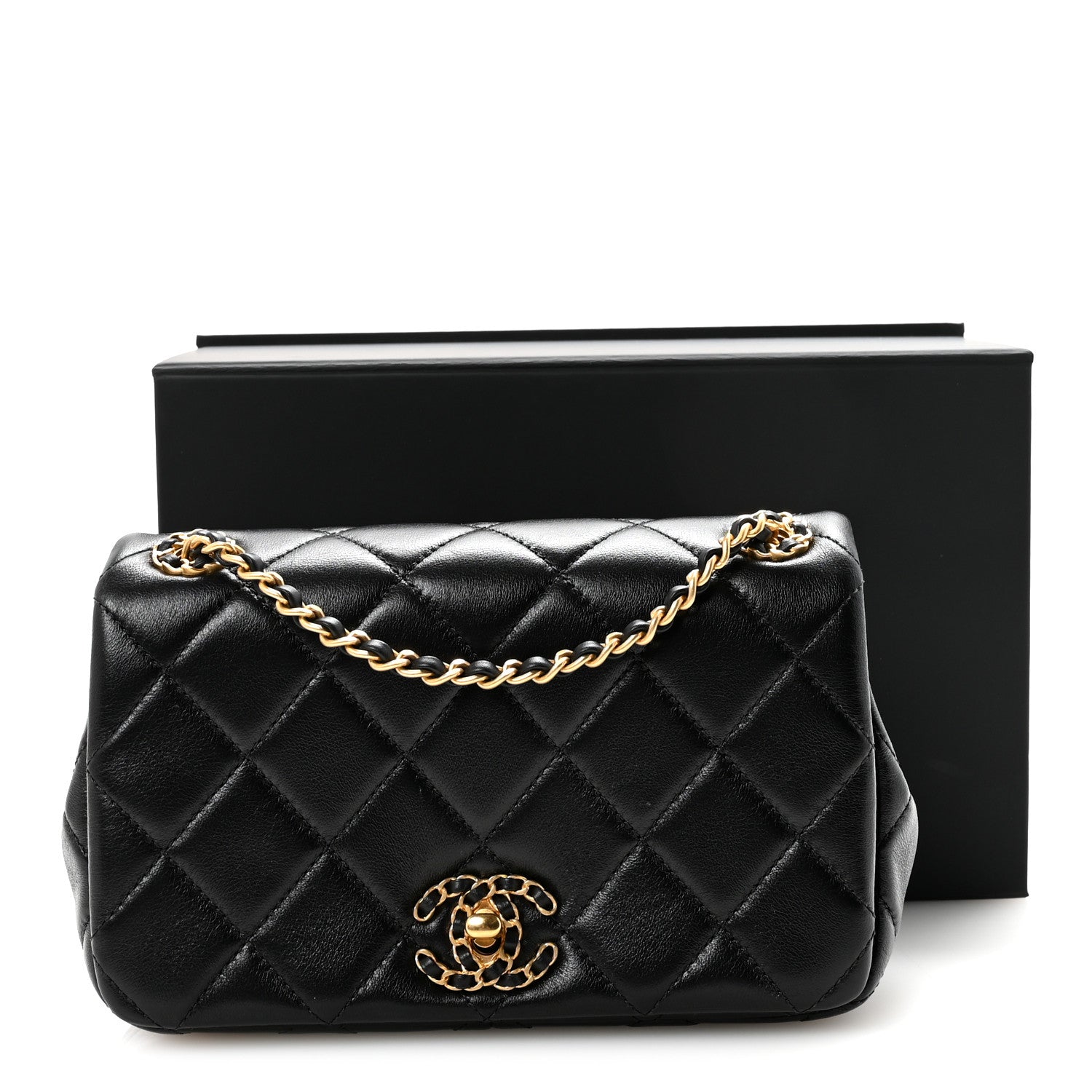 Lambskin Quilted Braided CC Mini Flap Black