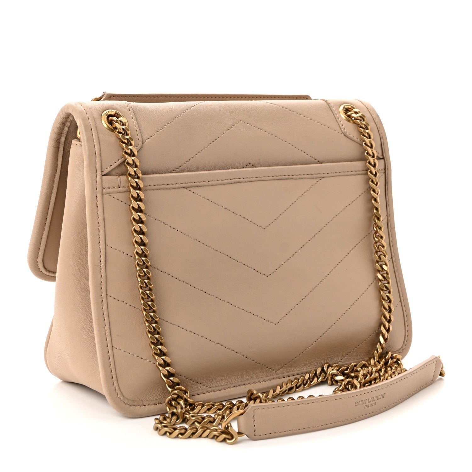 Lambskin Matelasse Monogram Baby Niki Chain Satchel Dark Beige