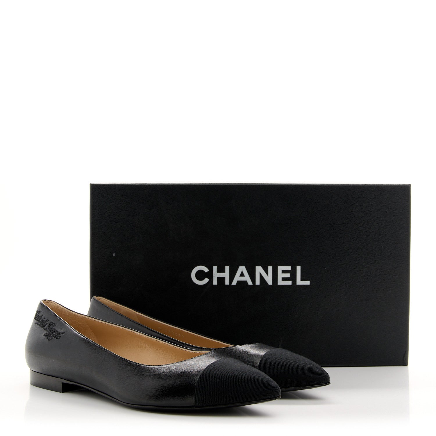 Lambskin Pointed Toe CC Gabrielle Ballerina Flats 37.5 Black