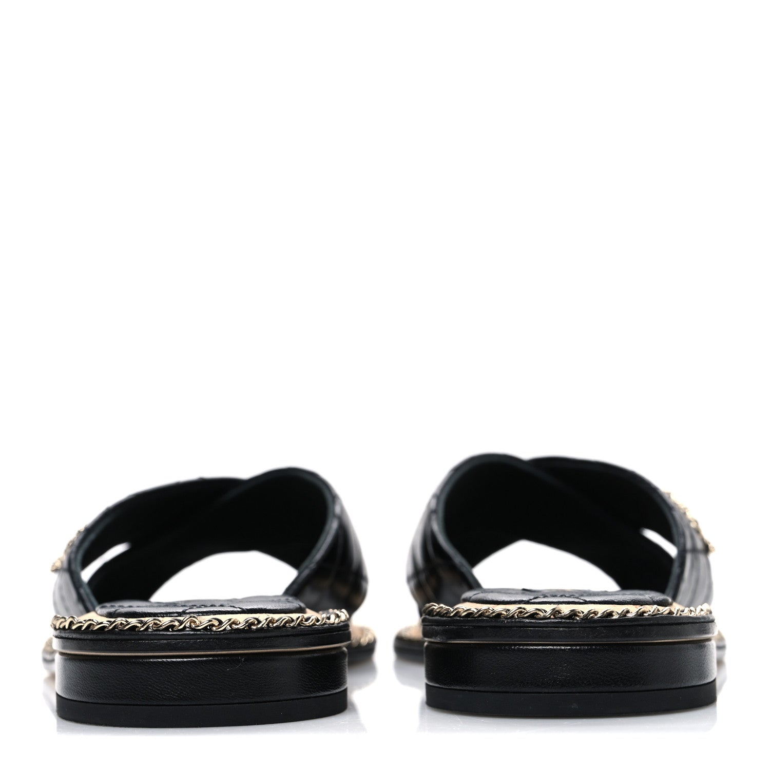 Lambskin Quilted Chain CC Sandals 36 Black