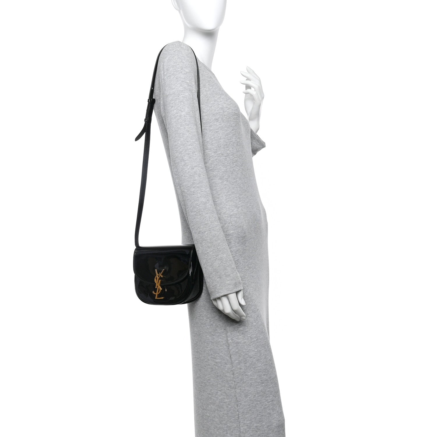 Patent Calfskin Classic Monogram Small Kaia Satchel Black