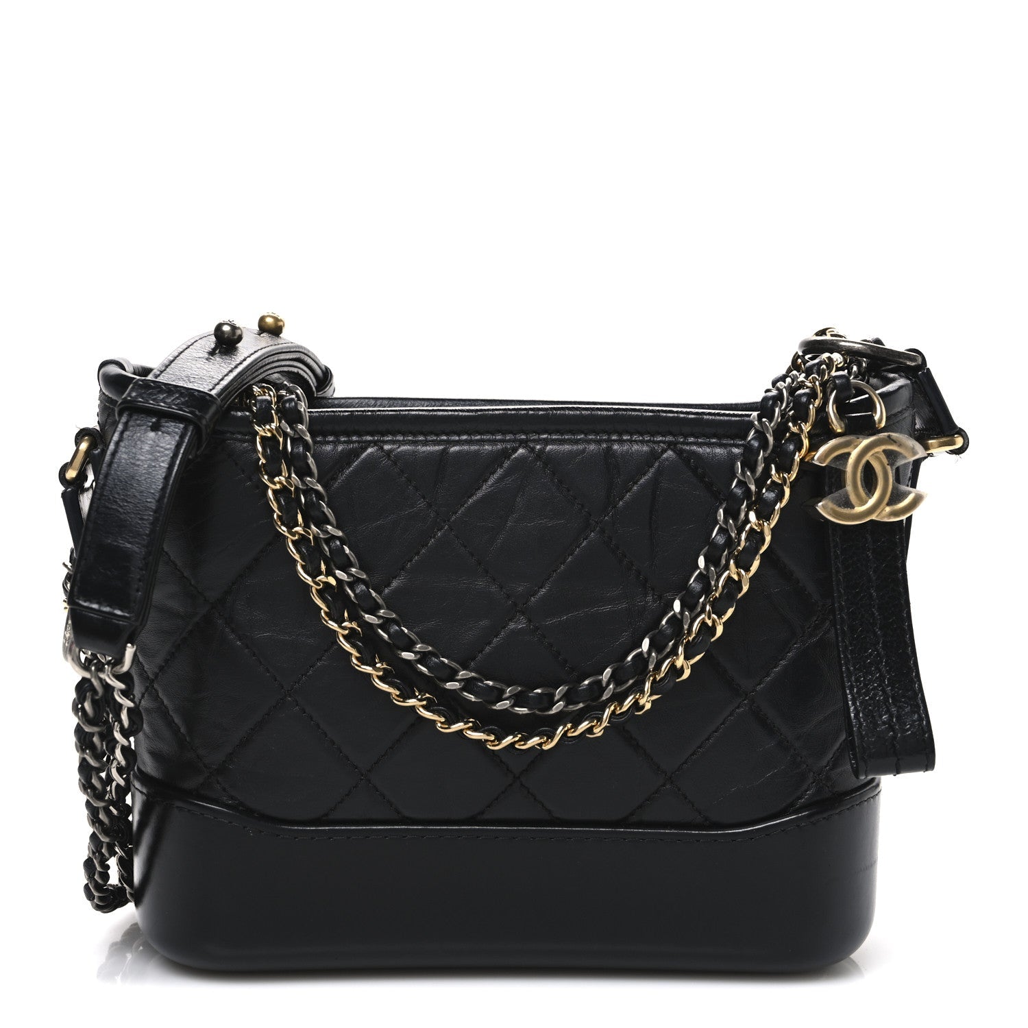 Aged Calfskin Quilted Small Gabrielle Hobo Black