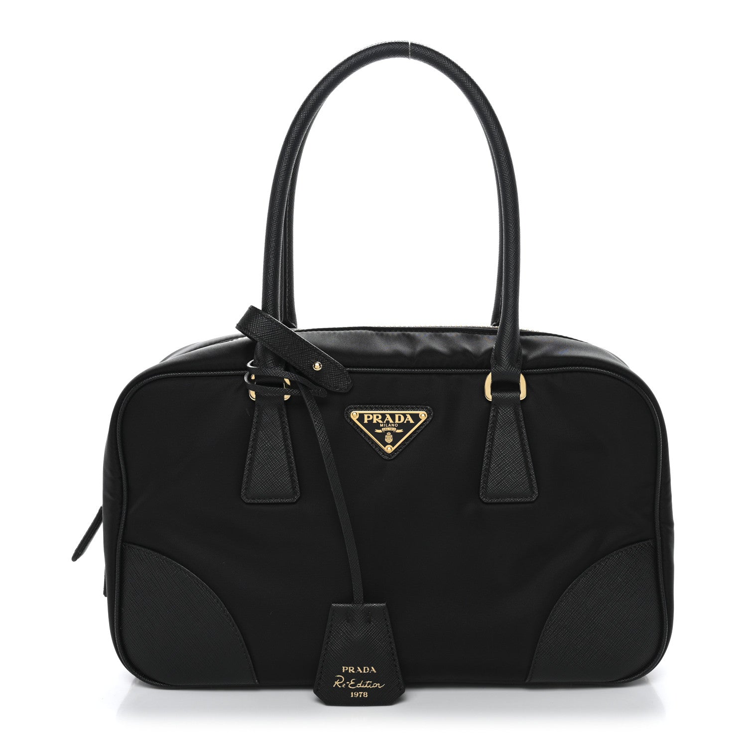 Re-Nylon Saffiano Medium Re-Edition 1978 Two Handle Bag Black