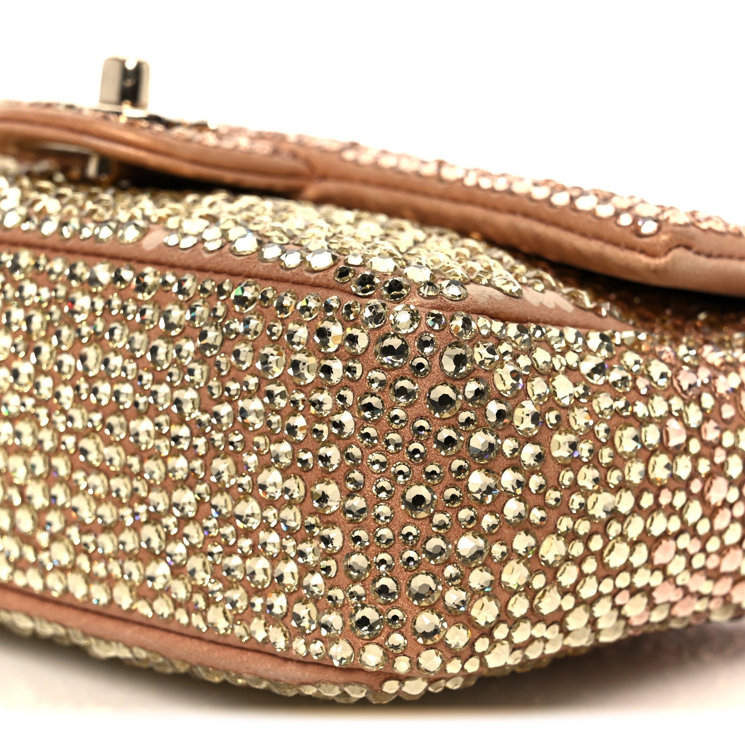 Suede Calfskin Crystal Mini Flap Pink Golden