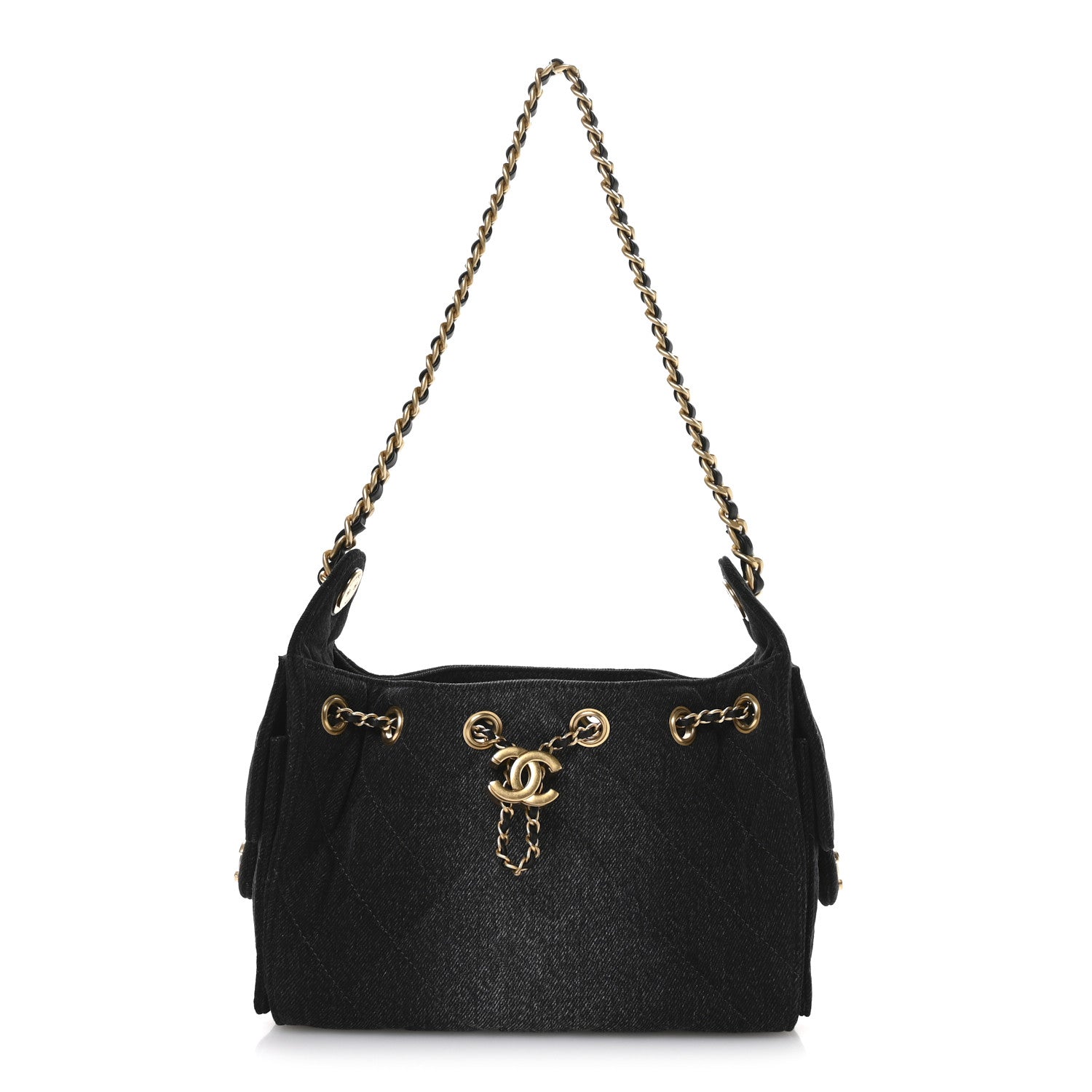Denim Quilted Mini Chanel 25 Handbag Black