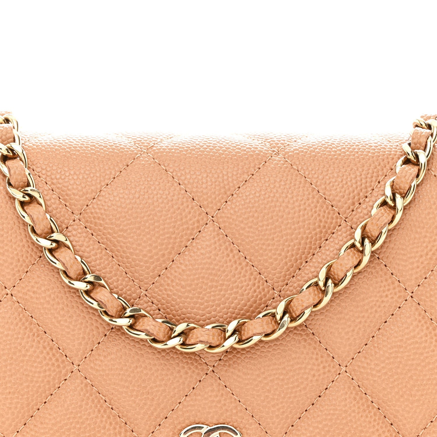 Caviar Quilted Wallet on Chain WOC Dark Beige