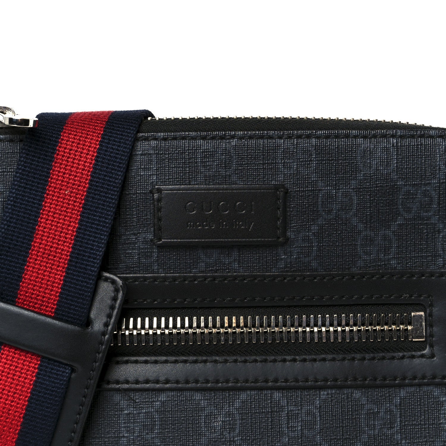 GG Supreme Monogram Web Small Flat Messenger Bag Black Grey