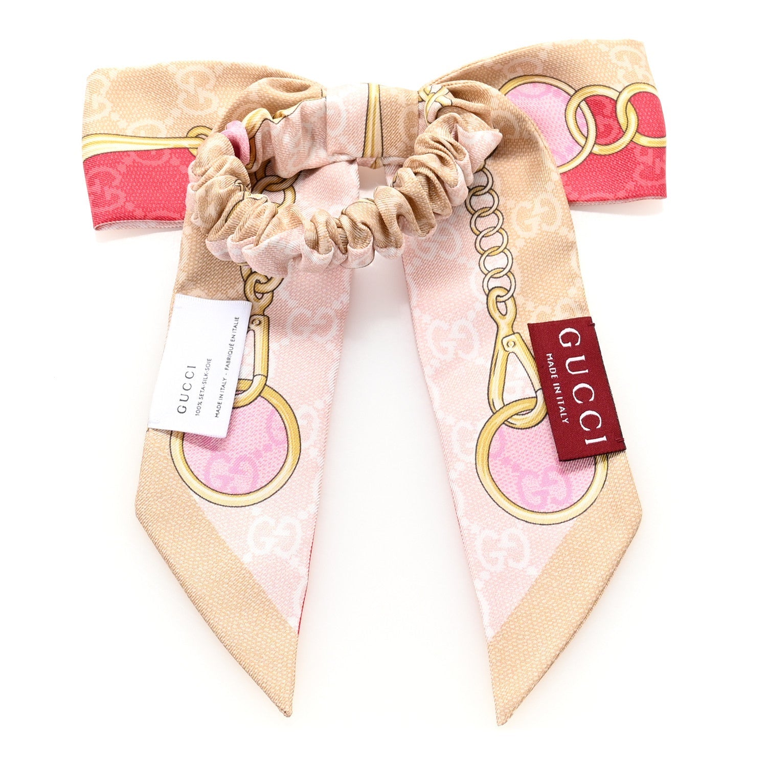 Silk Monogram Chain Print Scrunchie Hair Tie Roseate Pink
