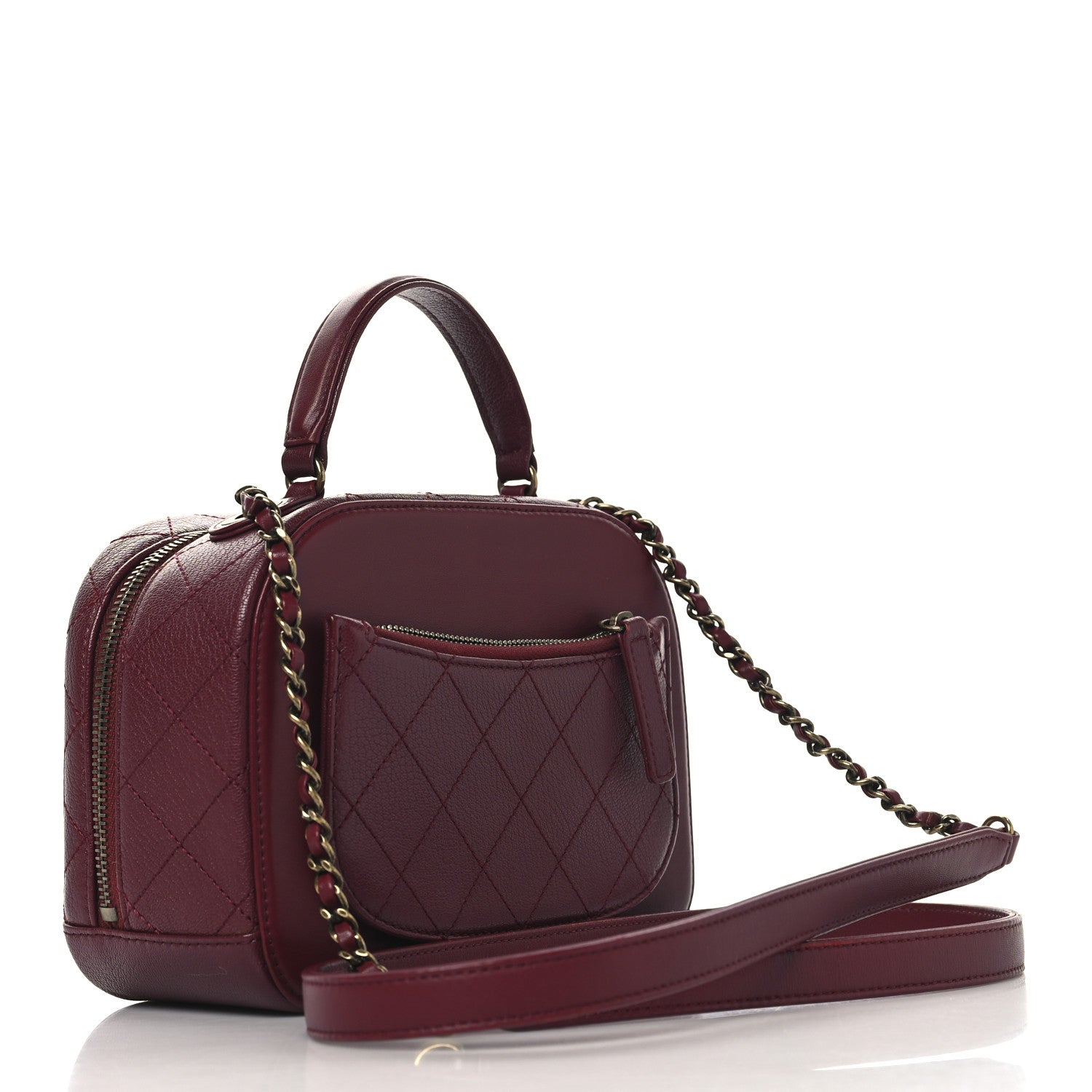 Shiny Calfskin Goatskin Quilted Small Coco Curve Vanity Burgundy