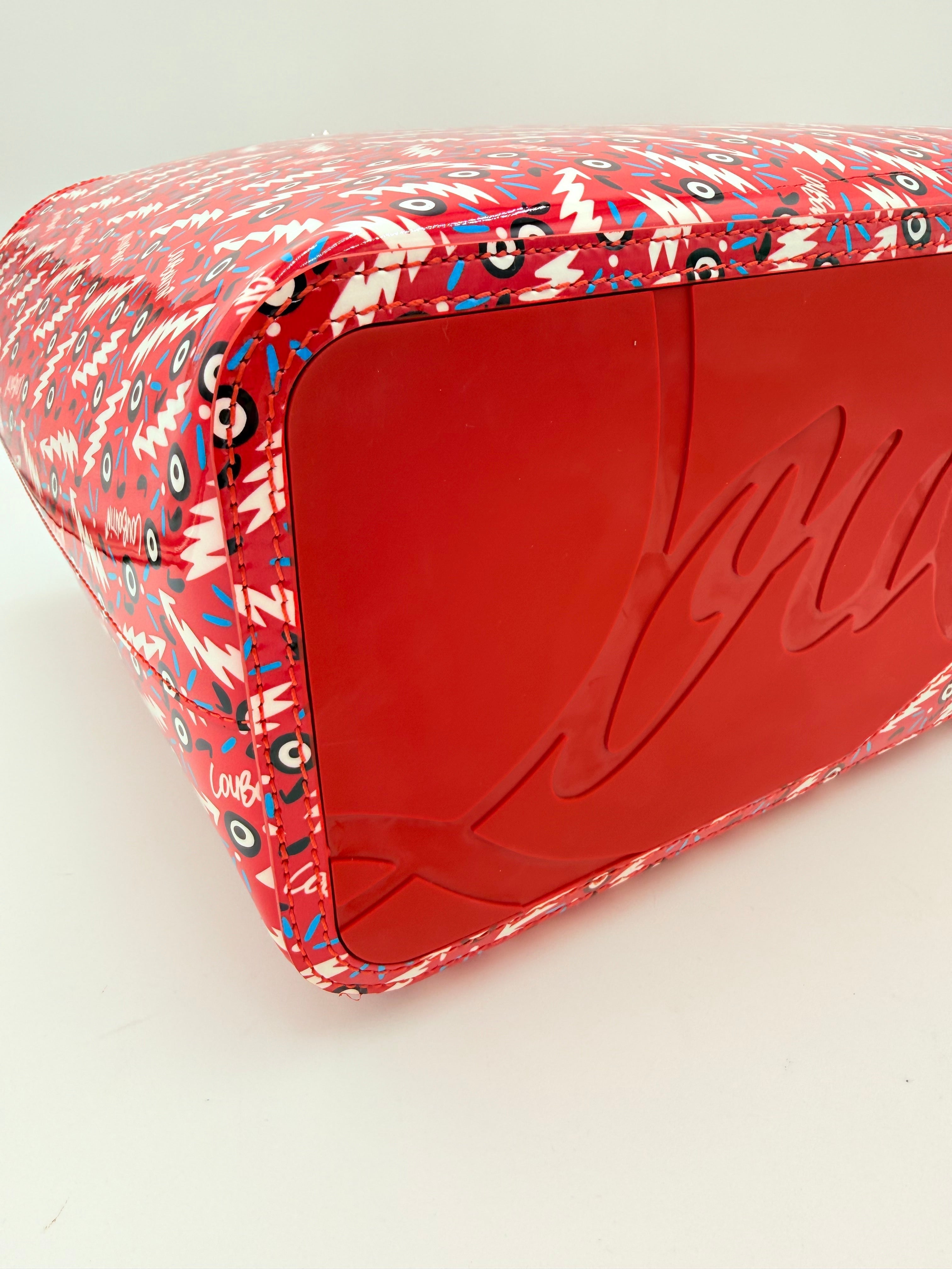 Handbag Luxury Designer By Christian Louboutin In Red & White, Size:Large