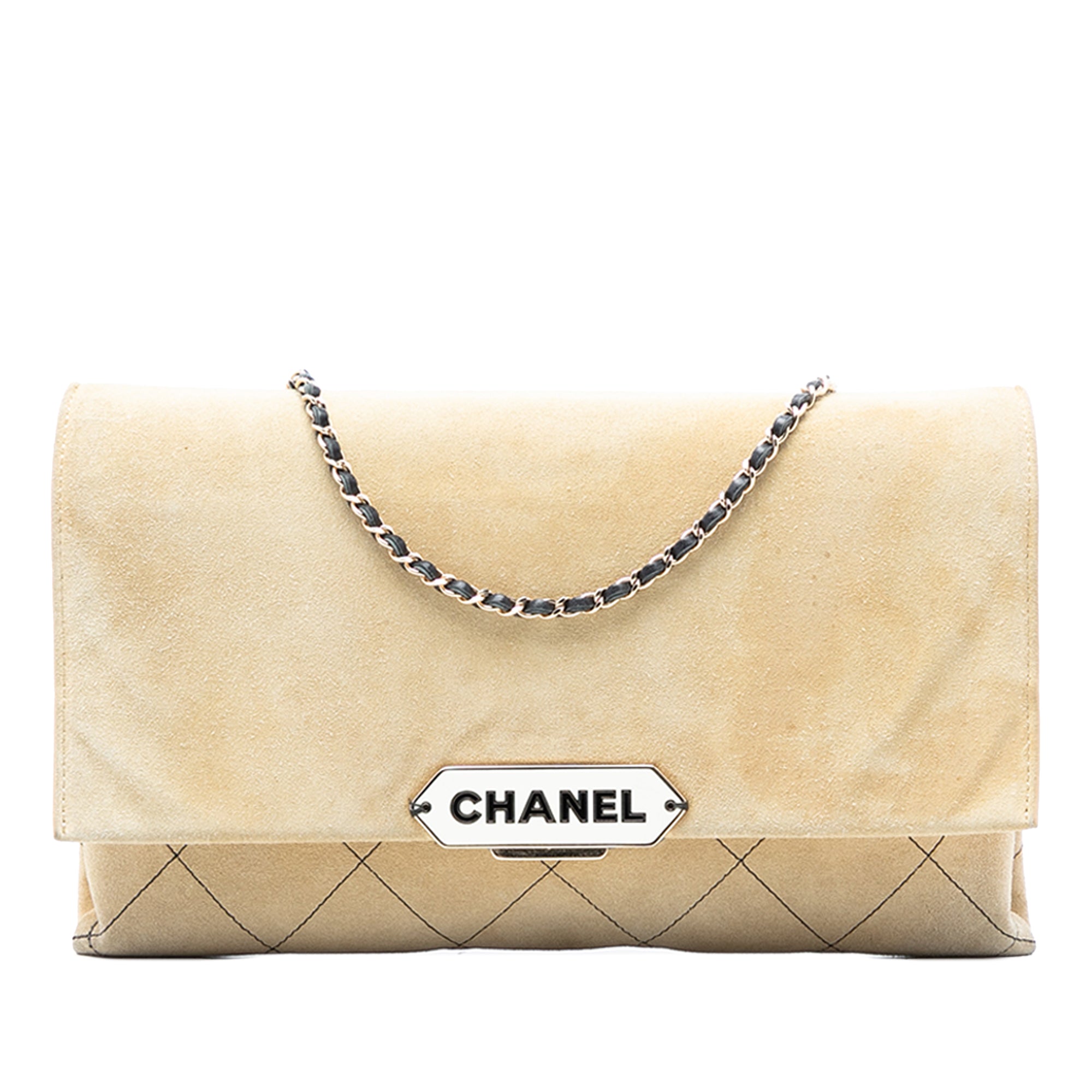 Retro Label Chain Clutch Quilted Lambskin