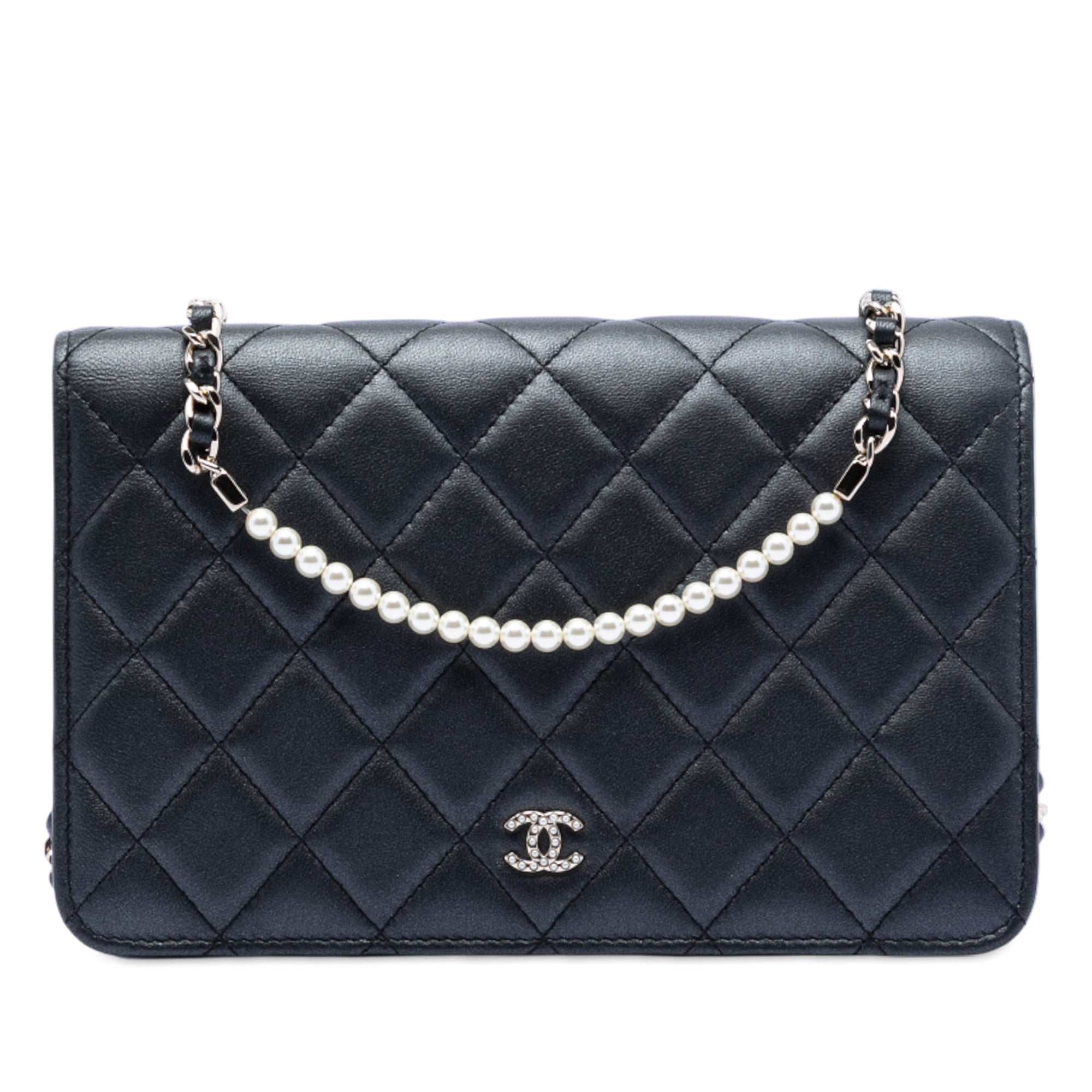 Pearl Strap Wallet on Chain Quilted Lambskin