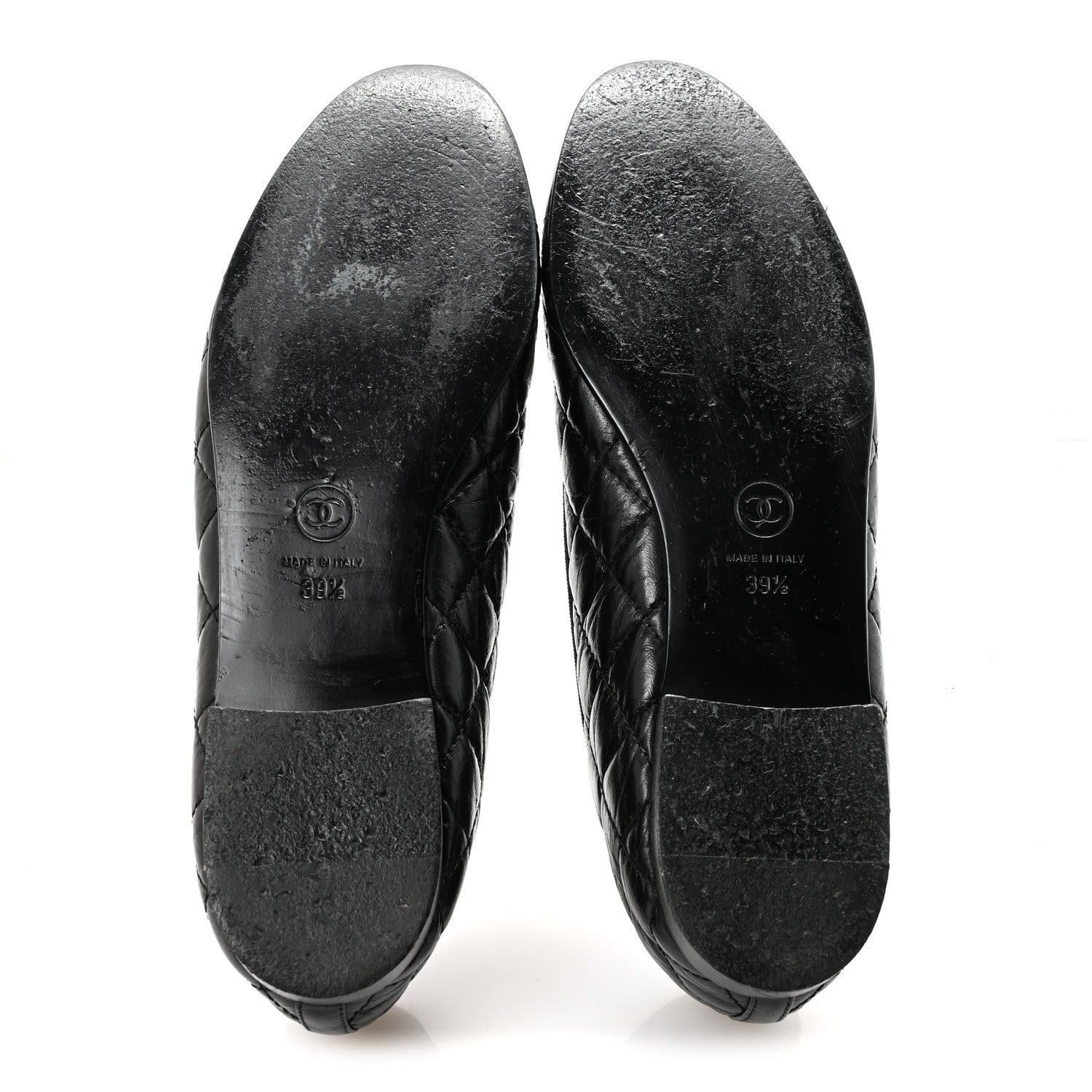 Aged Calfskin Quilted CC Cap Toe Ballerina Flats 39.5 Black