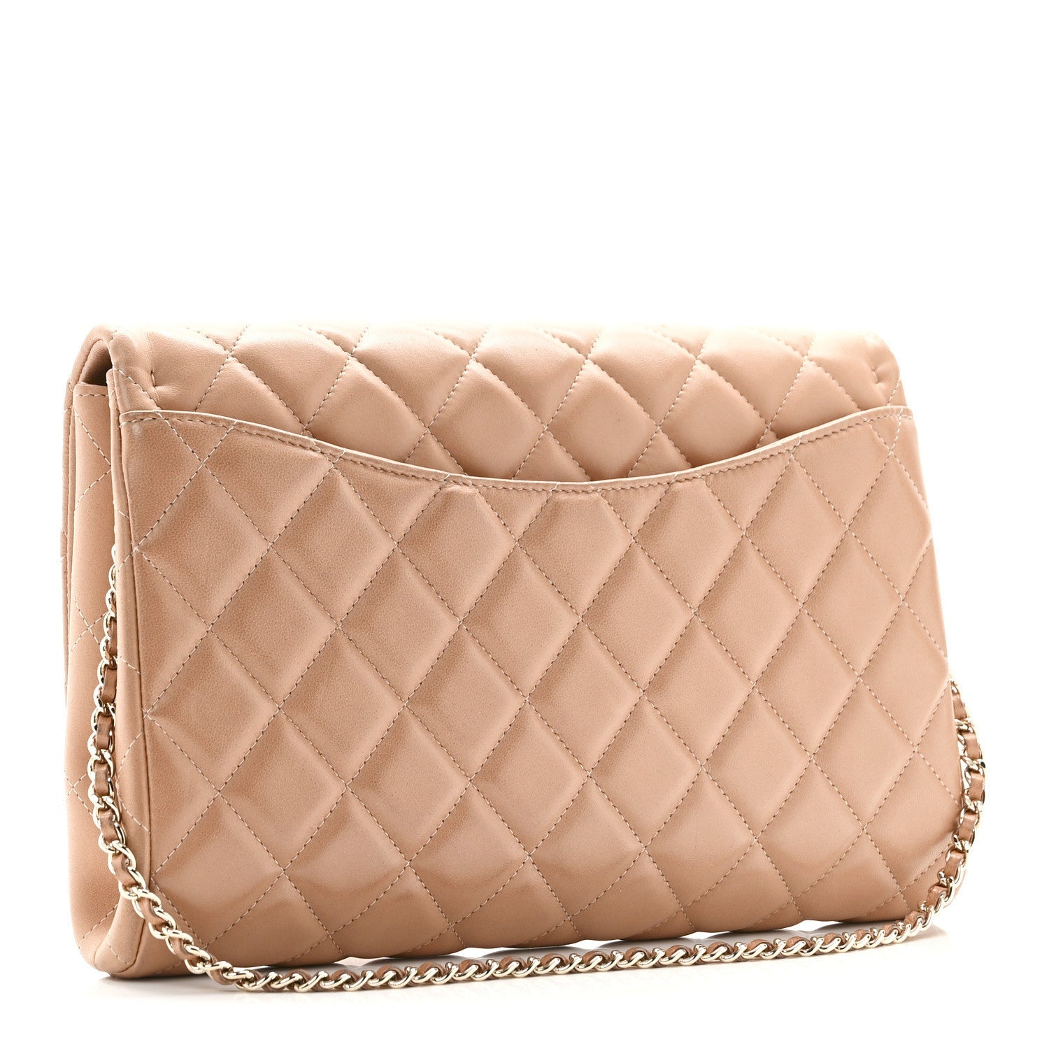 Lambskin Quilted Clutch with Chain Flap Beige Fonce