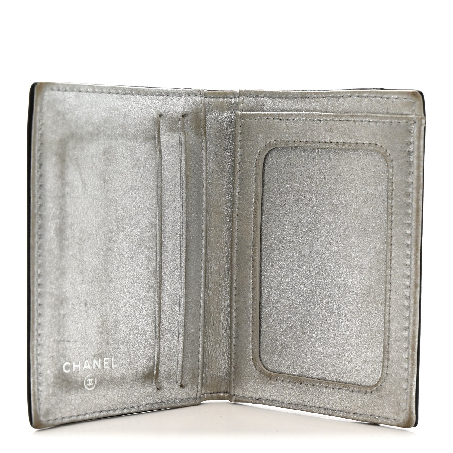 Calfskin Card Holder Black Silver