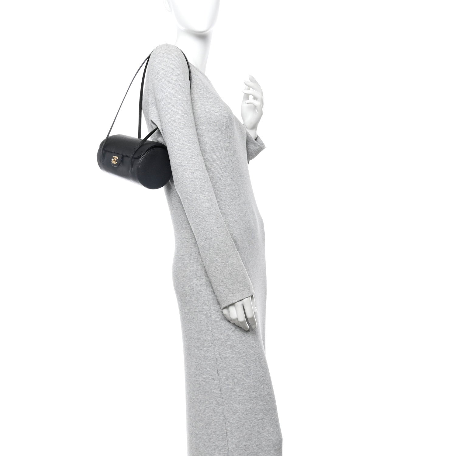 Shiny Caviar Preppy Coco Small Bowling Bag Black