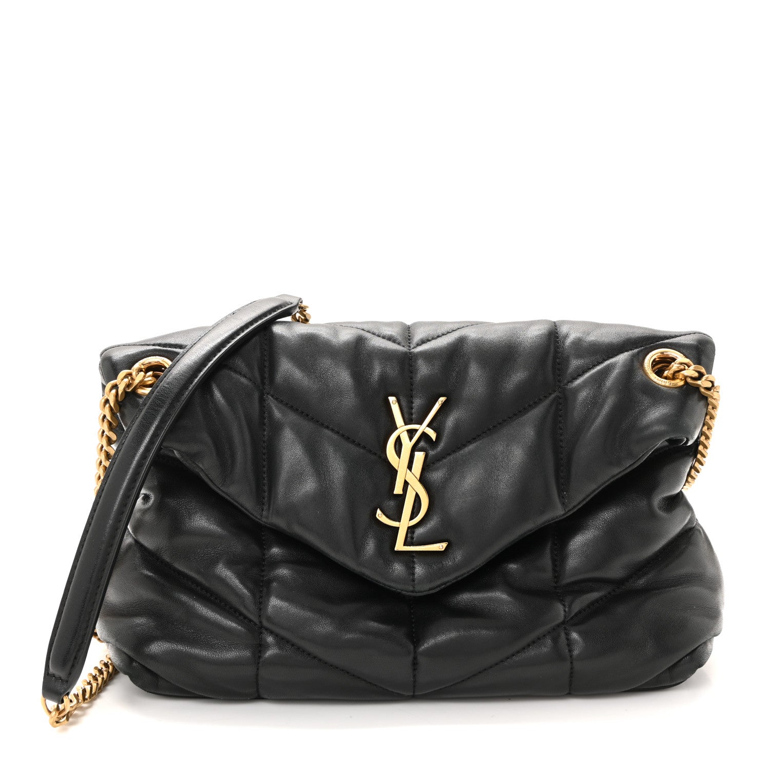 Lambskin Quilted Small Loulou Puffer Monogram Chain Satchel Black