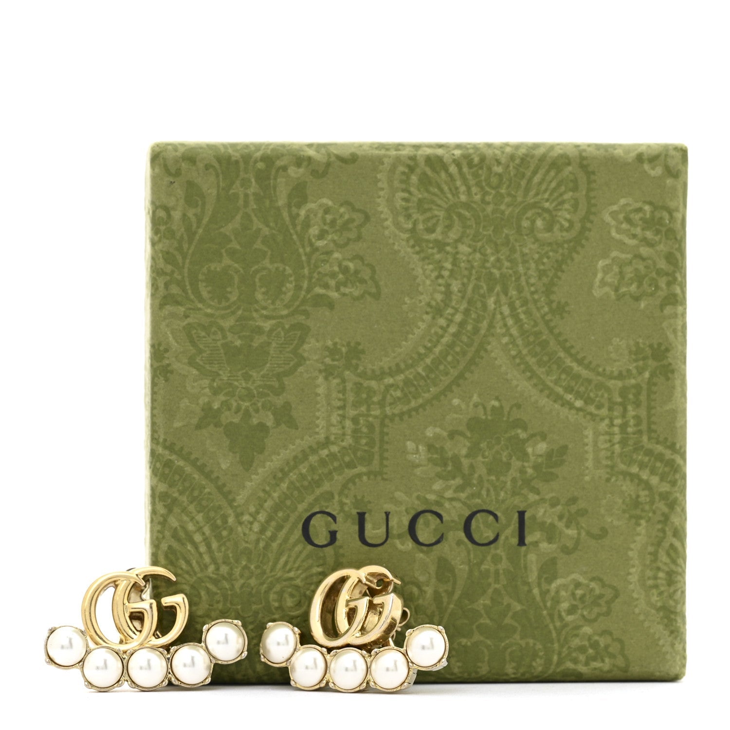 Metal Pearl Double G Drop Earrings Gold
