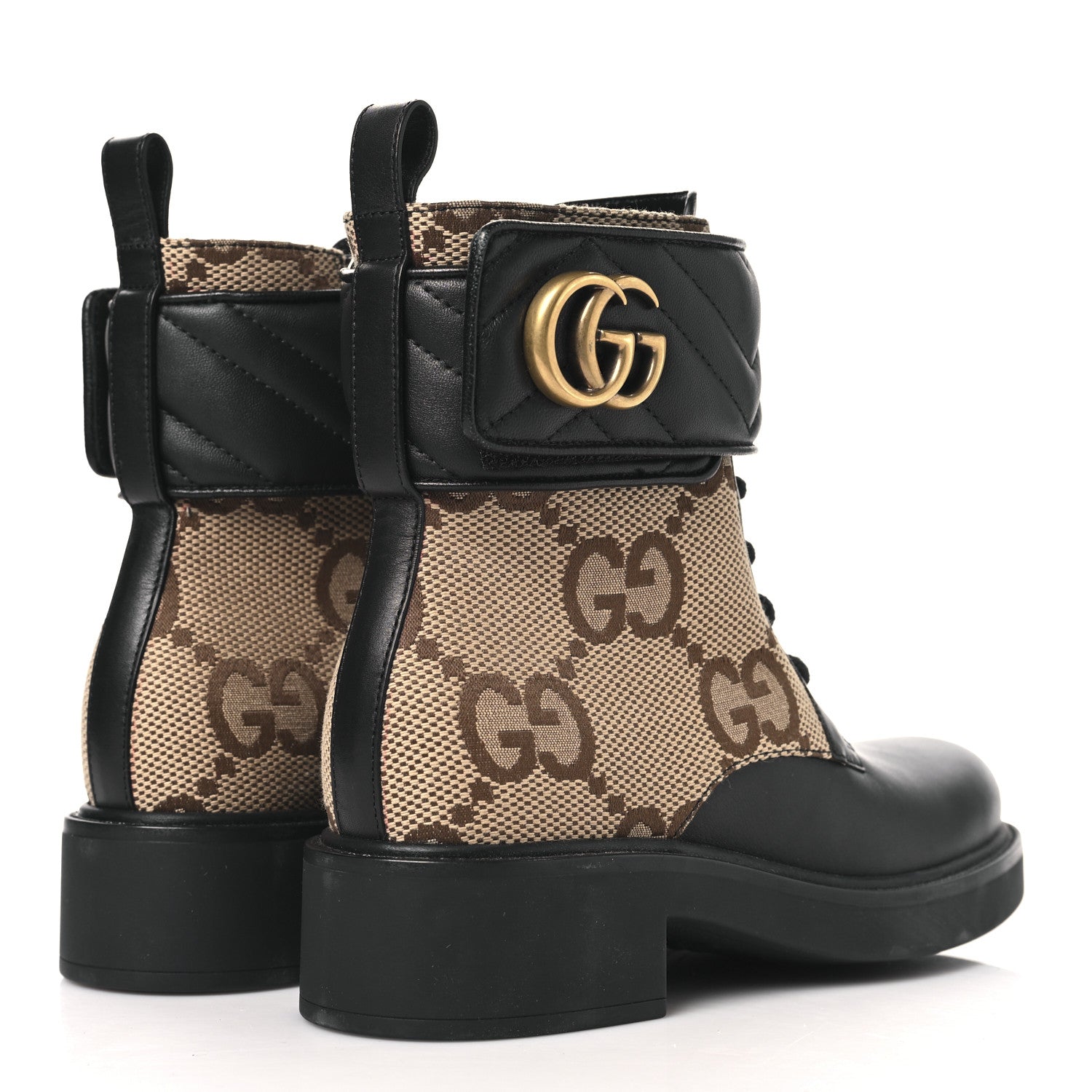 Flores Calfskin Monogram Maxi GG Nappa Matelasse Double G 40mm Ankle Boots 35.5 Black Camel Ebony