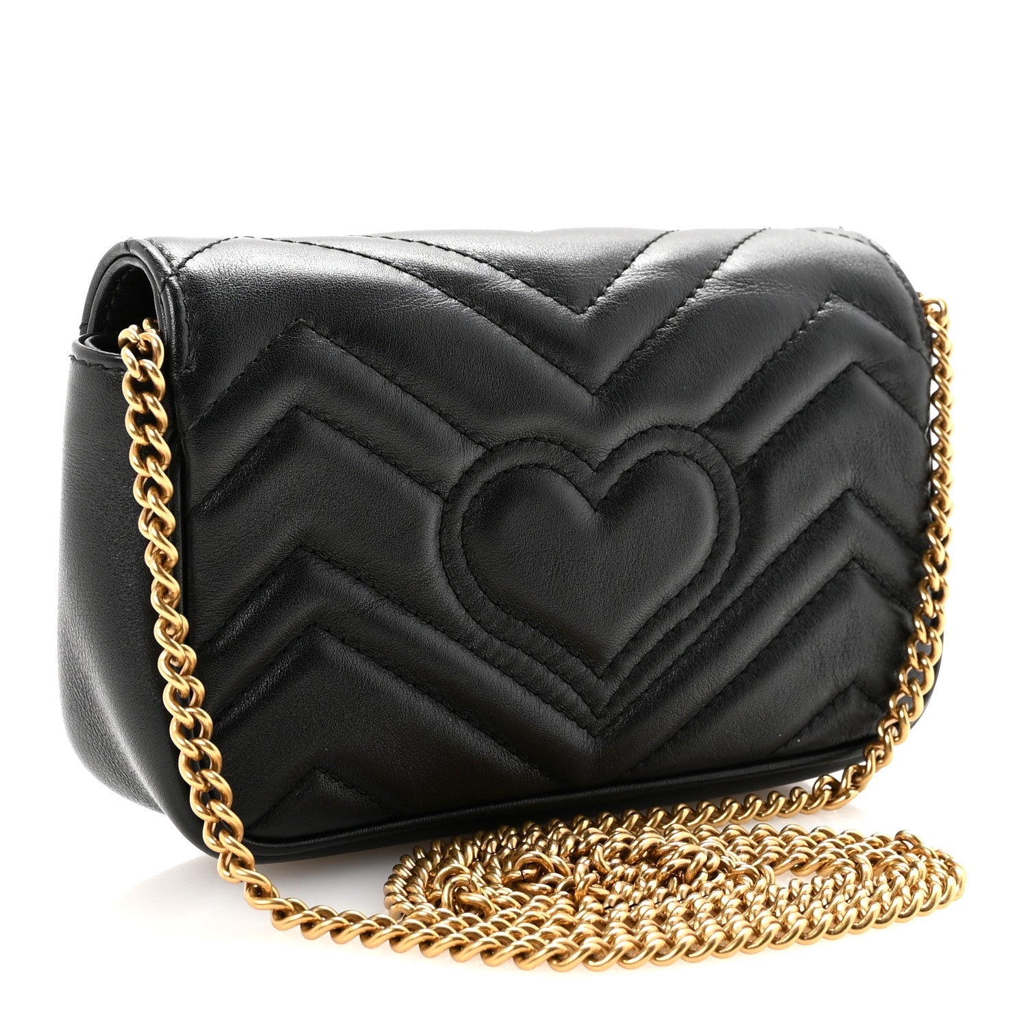 Calfskin Matelasse Super Mini GG Marmont Shoulder Bag Black