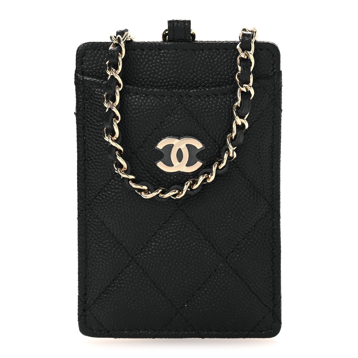 Caviar Quilted Card Holder On Chain Black