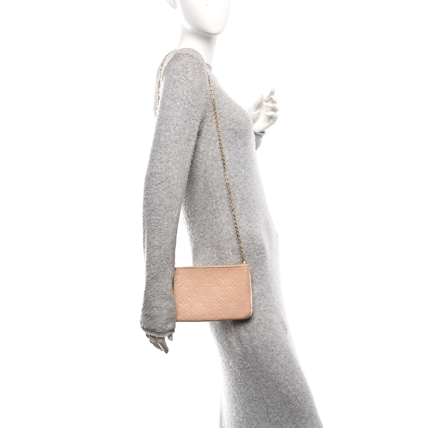 Empreinte Double Zip Pochette Beige Rose Creme
