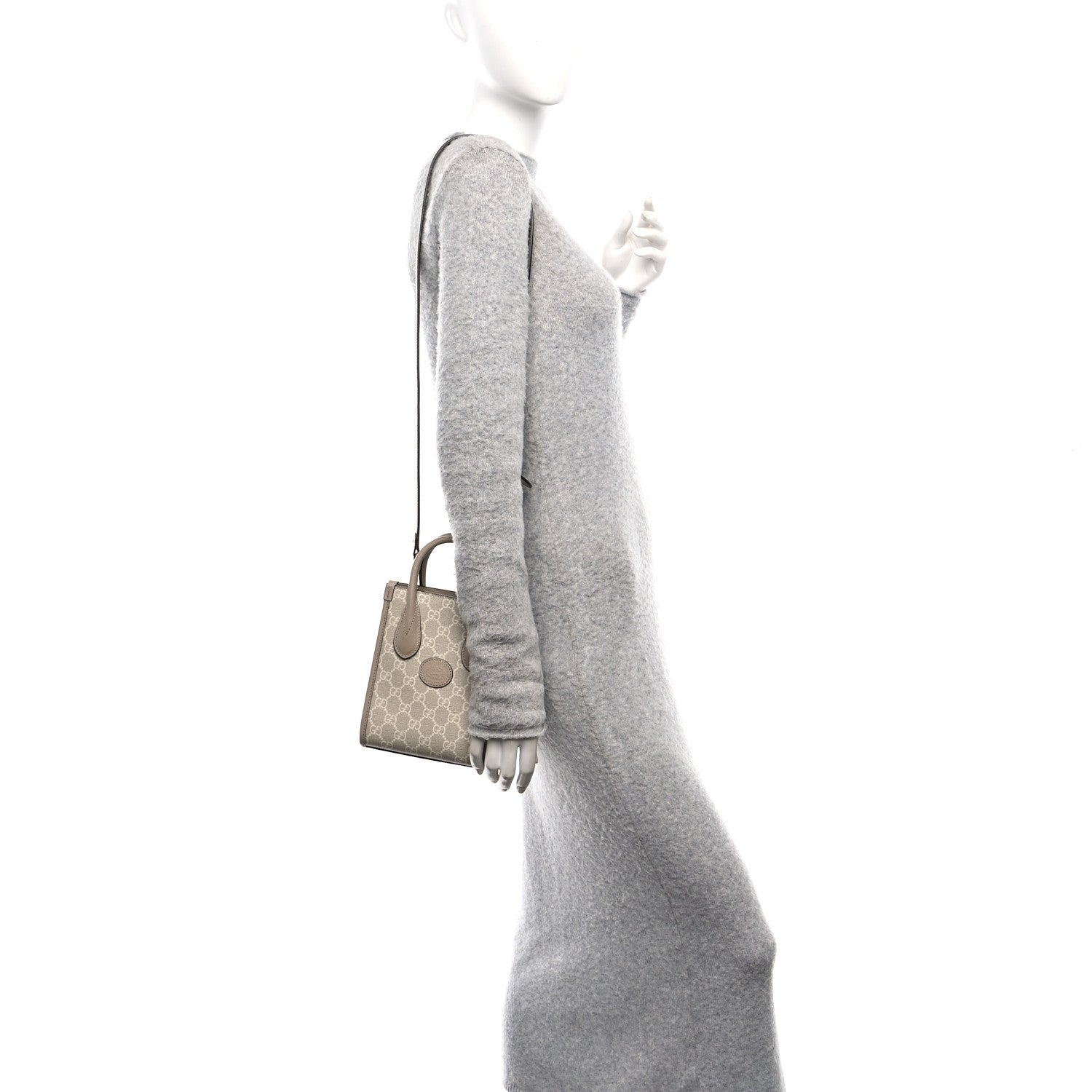 GG Supreme Monogram Textured Dollar Calfskin Mini Retro Interlocking G Tote Bag Beige Mystic White Oatmeal