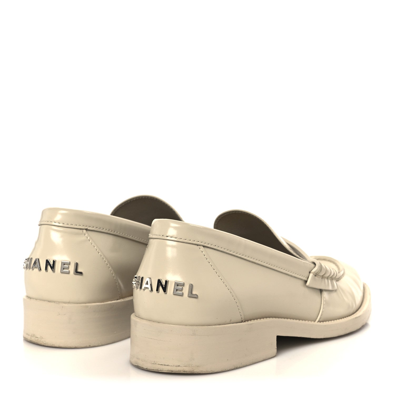 Shiny Calfskin Logo Loafers 38.5 Beige