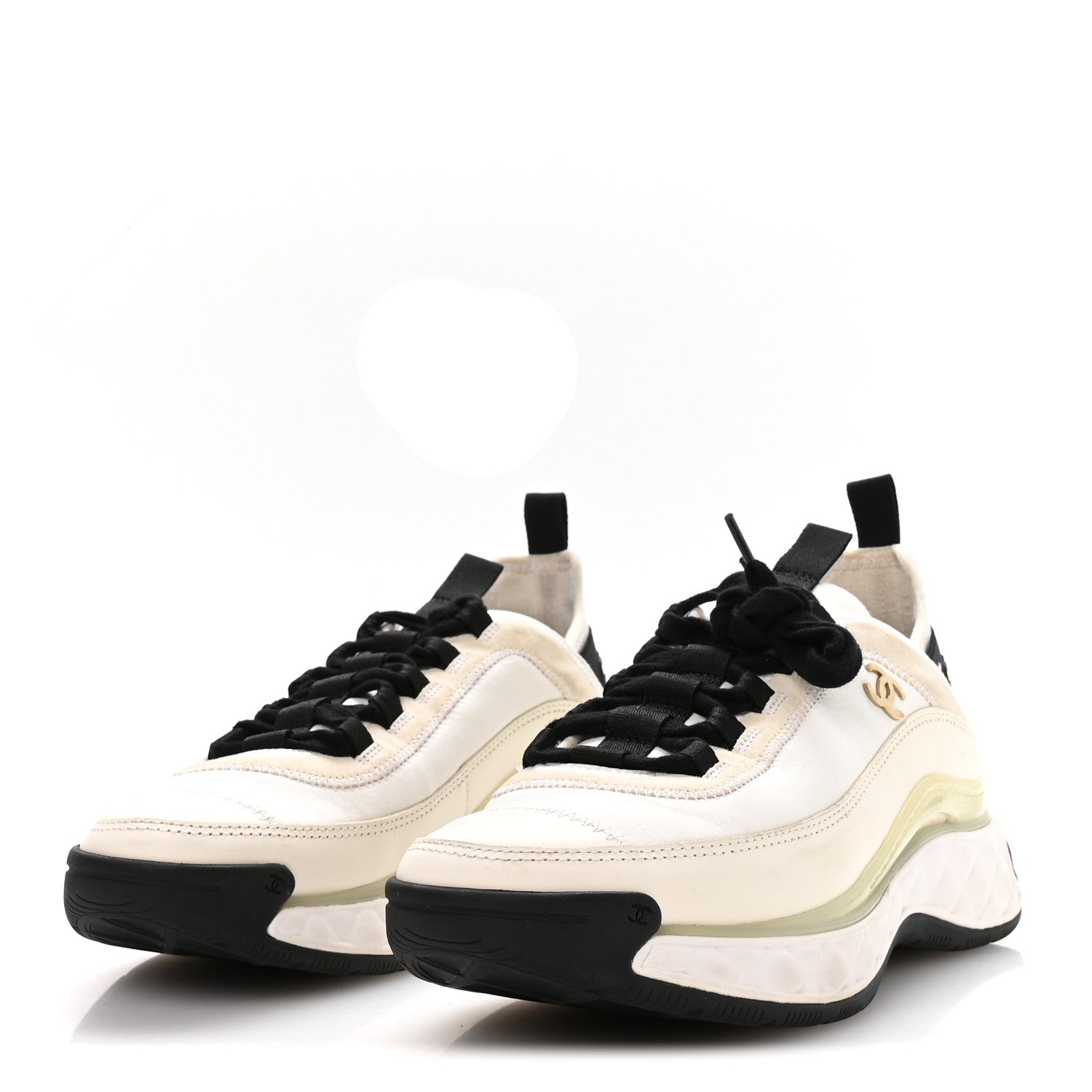 Velvet Calfskin Mixed Fibers CC Sneakers 37 Ivory Black