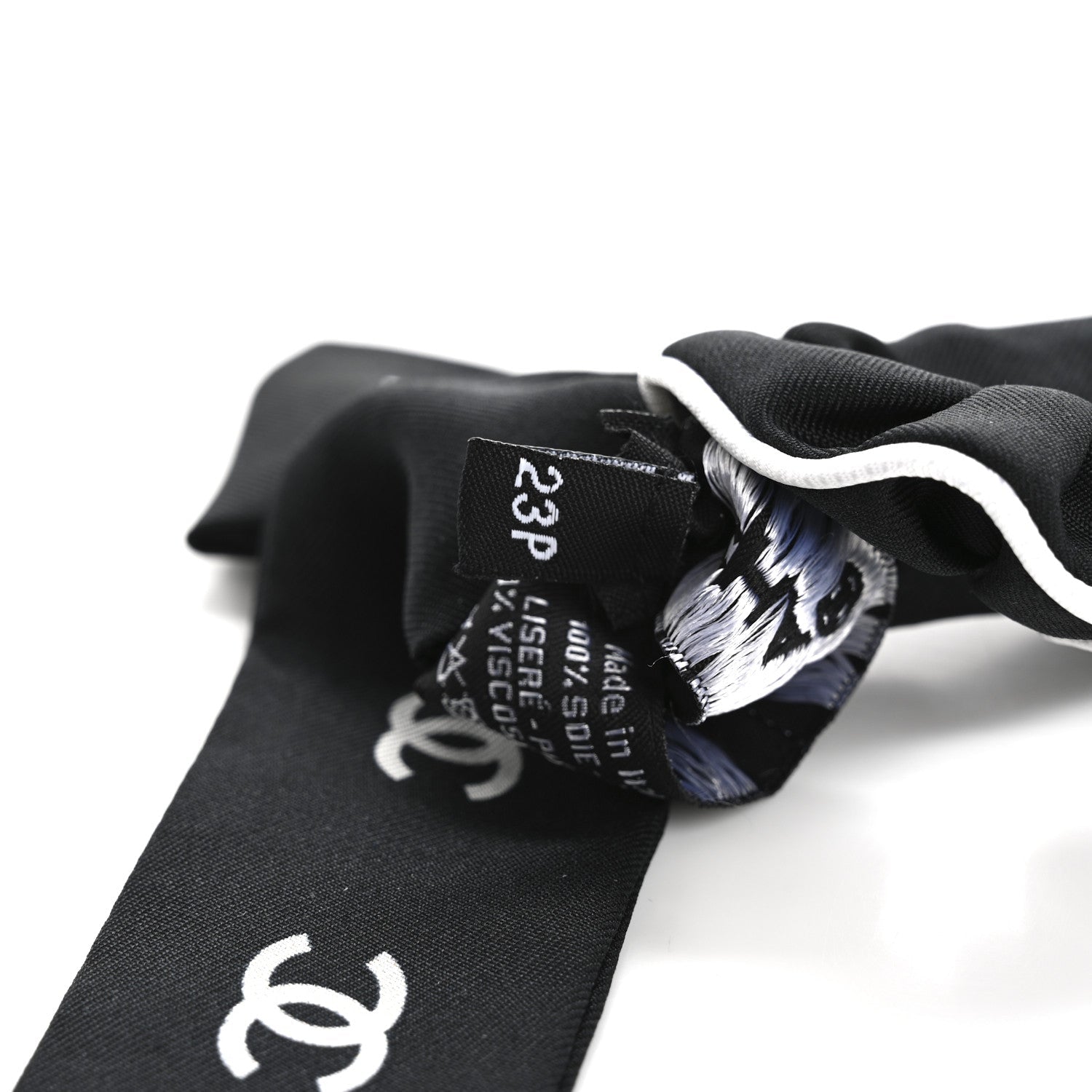 Silk CC Hair Tie Black Ecru