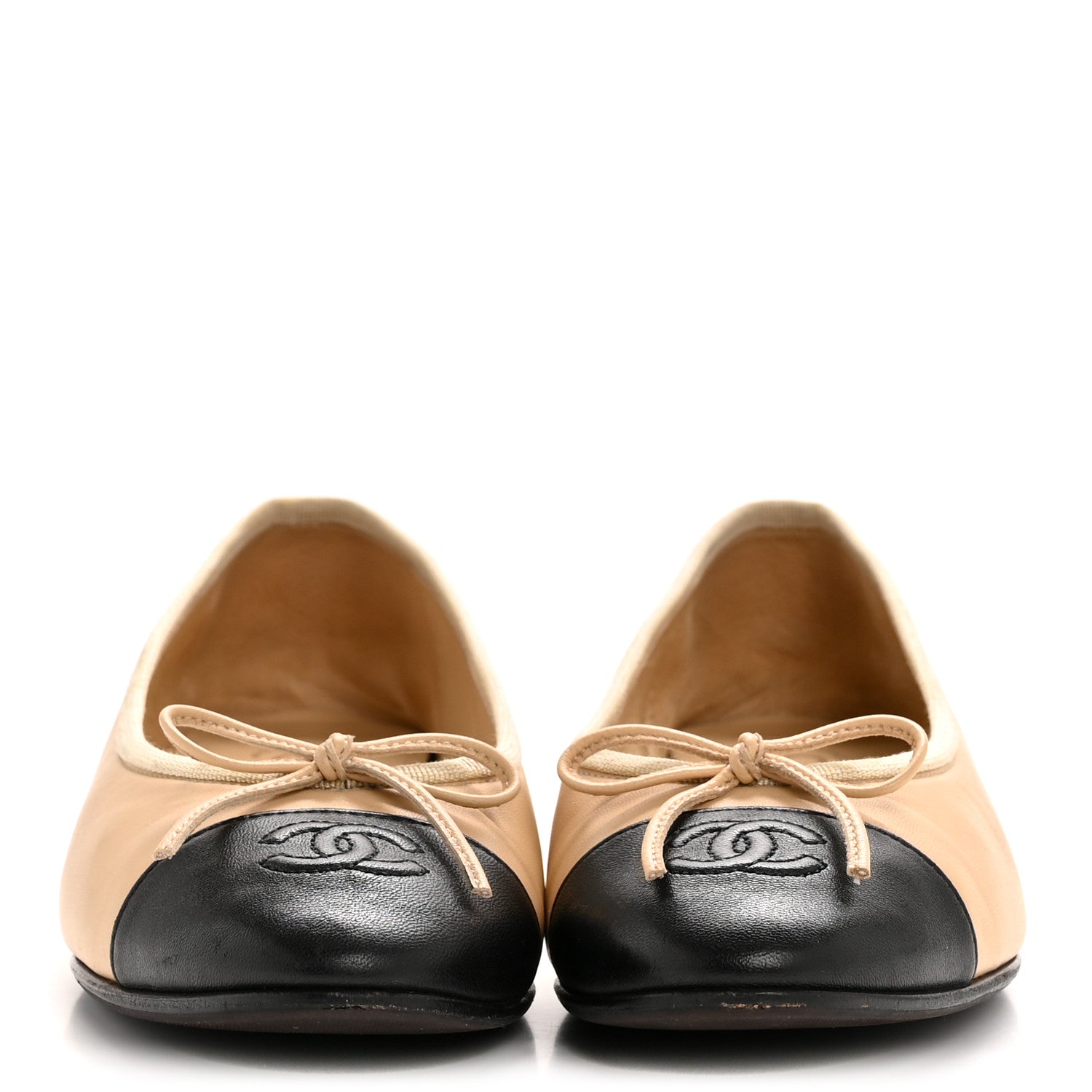 Lambskin Cap Toe CC Ballerina Flats 37 Beige Black