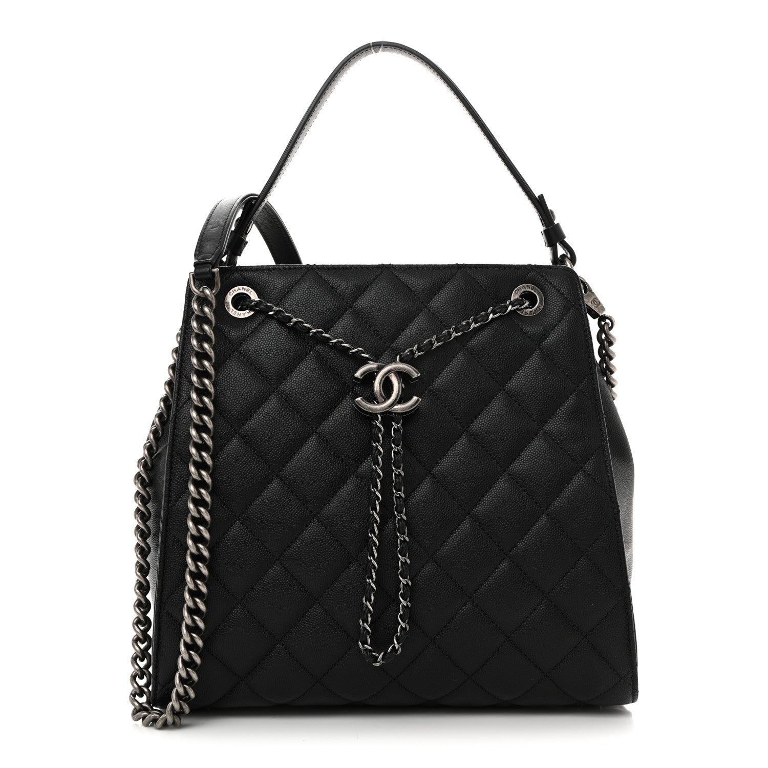 Caviar Quilted Medium CC Bucket Bag Black