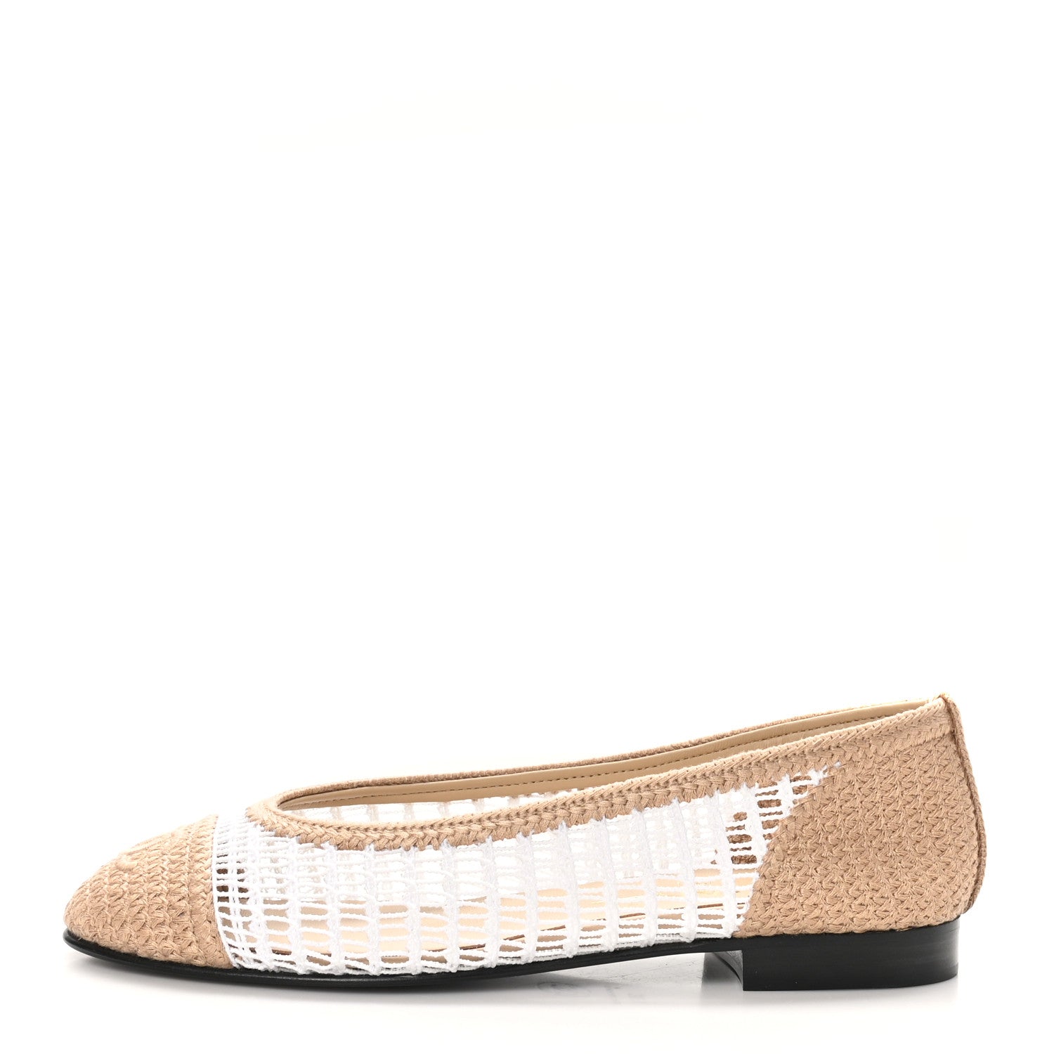 Raffia CC Cap Toe Ballerina Flats 36.5 White Beige