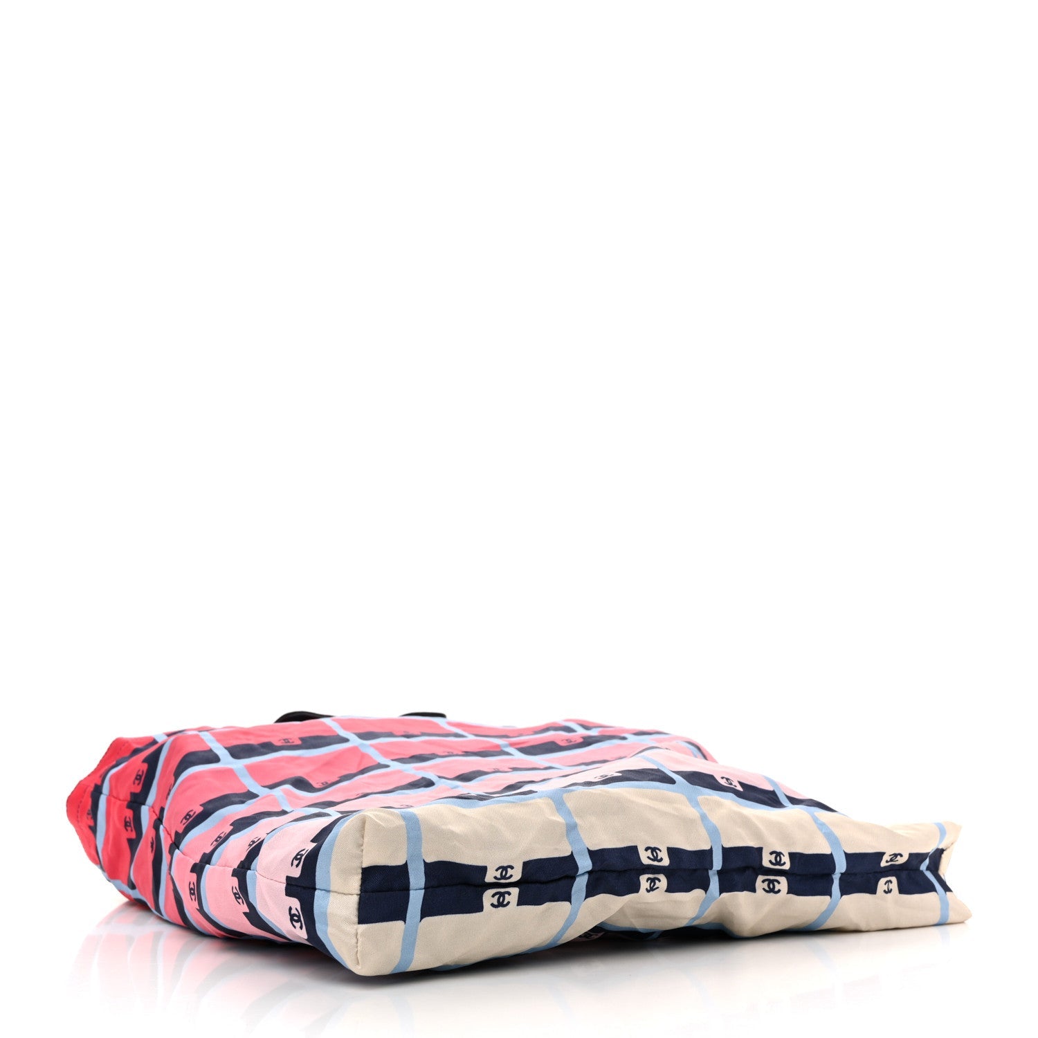 Caviar Fabric Quilted Foldable Tote With Chain Navy Multicolor