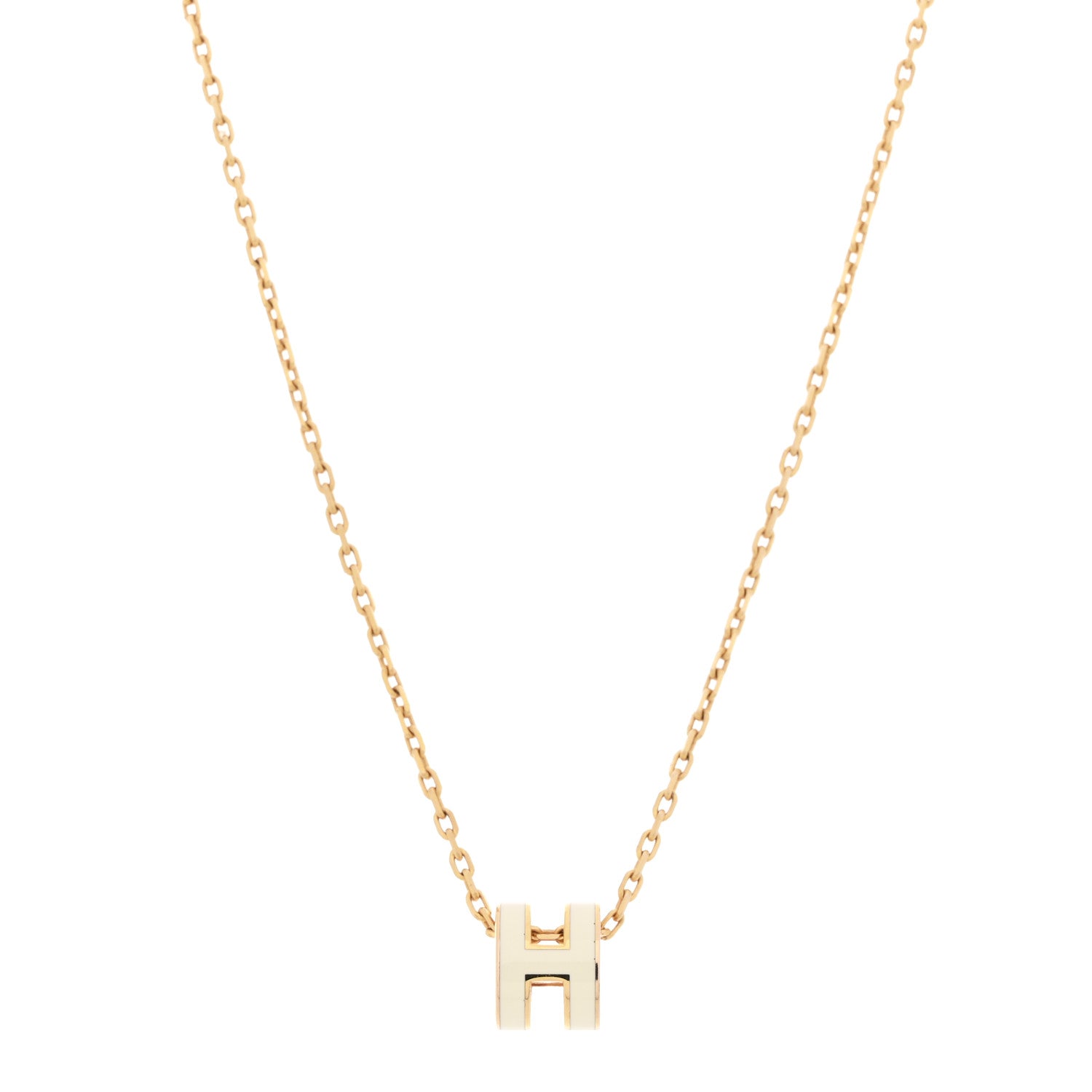 Lacquered Gold Pop H Pendant Necklace White