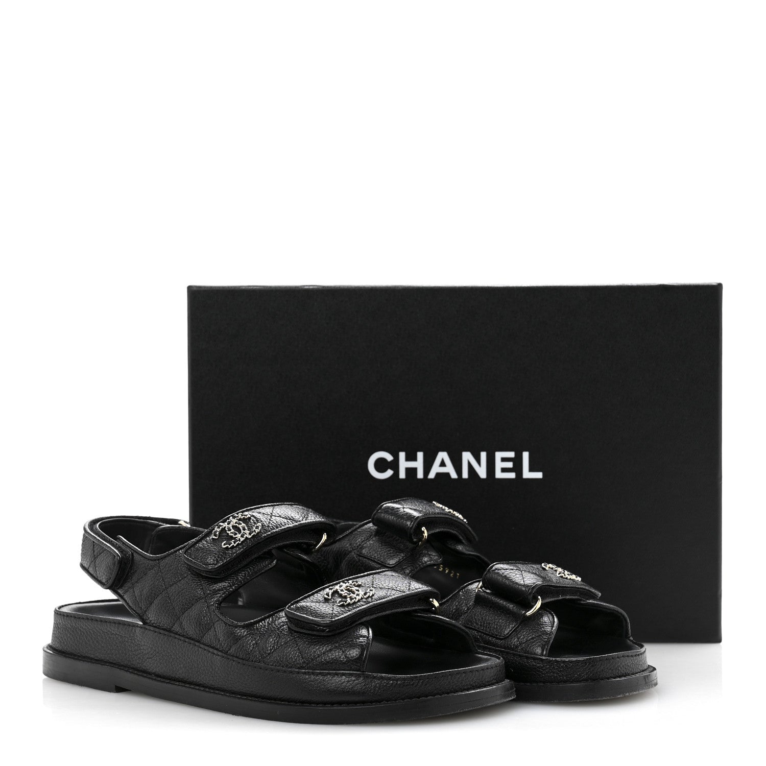 Grained Calfskin Velcro Dad Sandals 37.5 Black