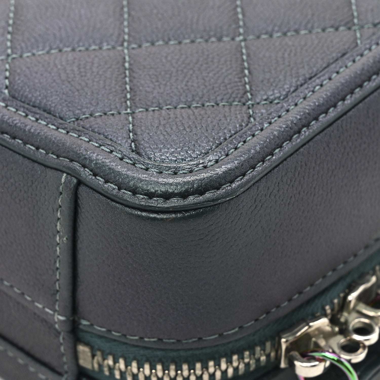 Iridescent Caviar Quilted Small CC Filigree Vanity Case Dark Turquoise