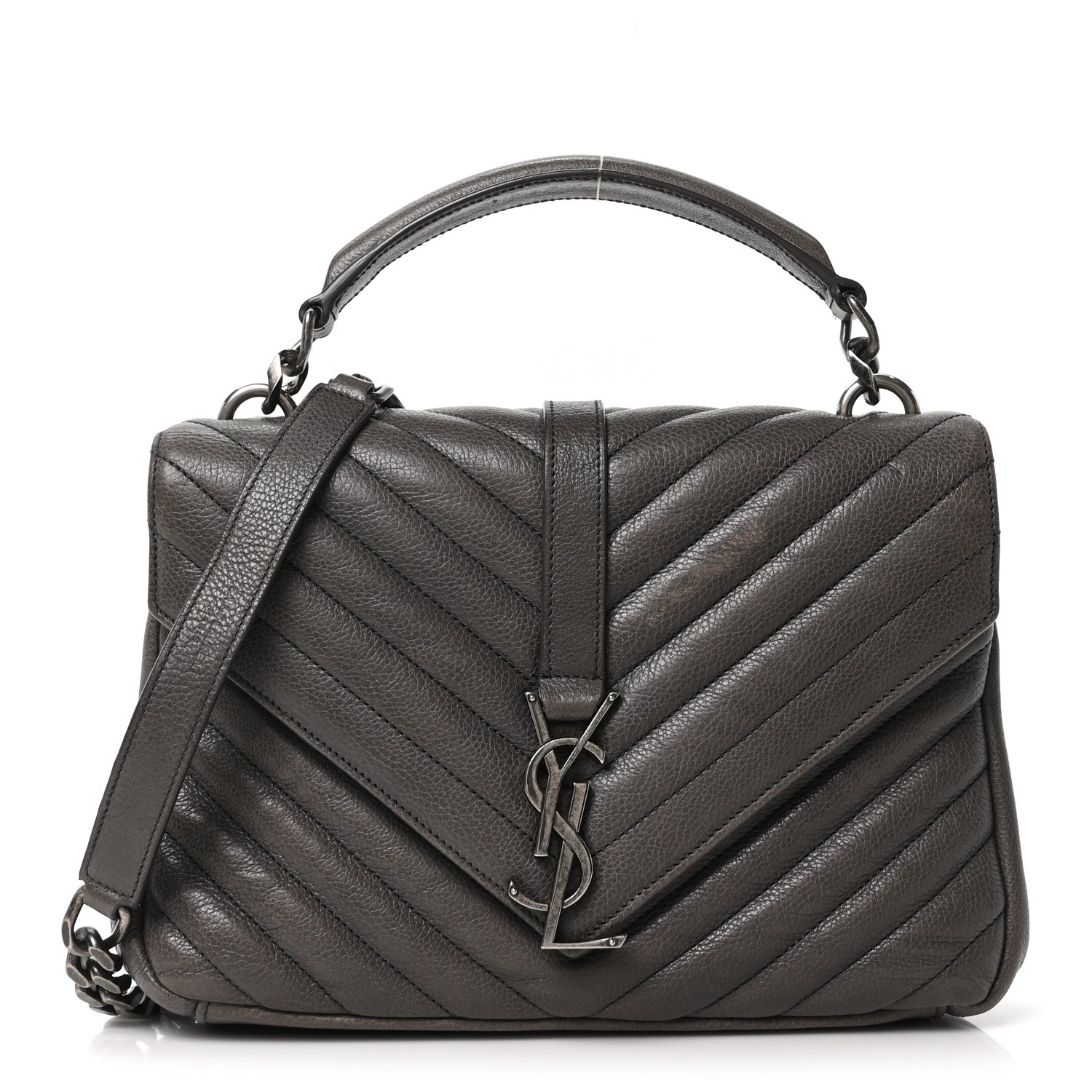 Sheepskin Matelasse Chevron Monogram Medium College Bag Asphalt