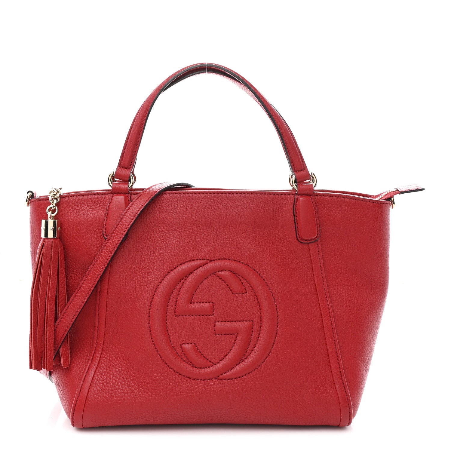 Pebbled Calfskin Small Soho Top Handle Bag Red
