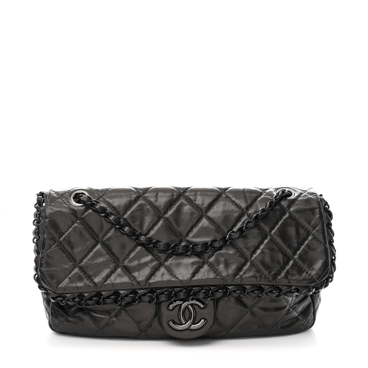 Metallic Calfskin Quilted Medium Chain Me Flap Grey