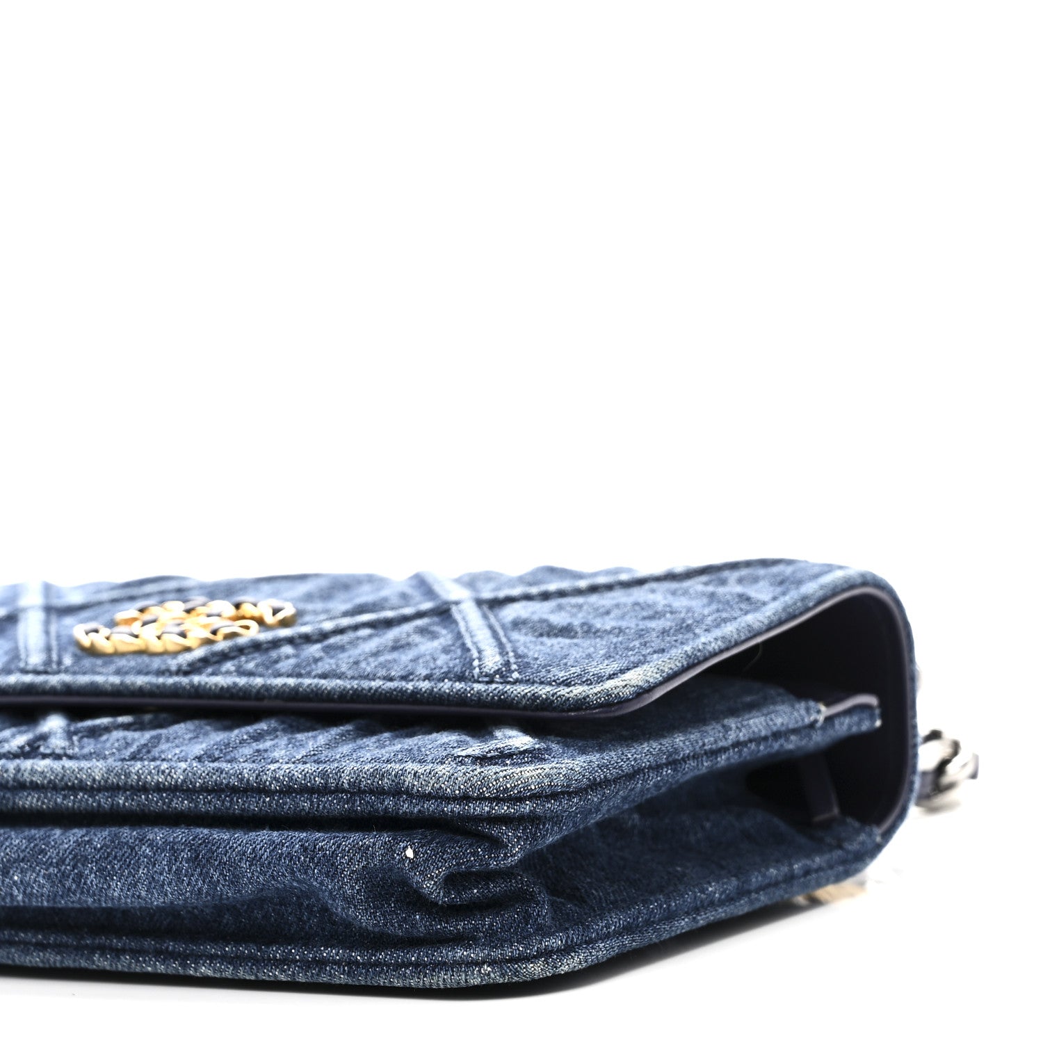 Denim Quilted Chanel 19 Wallet On Chain WOC Blue