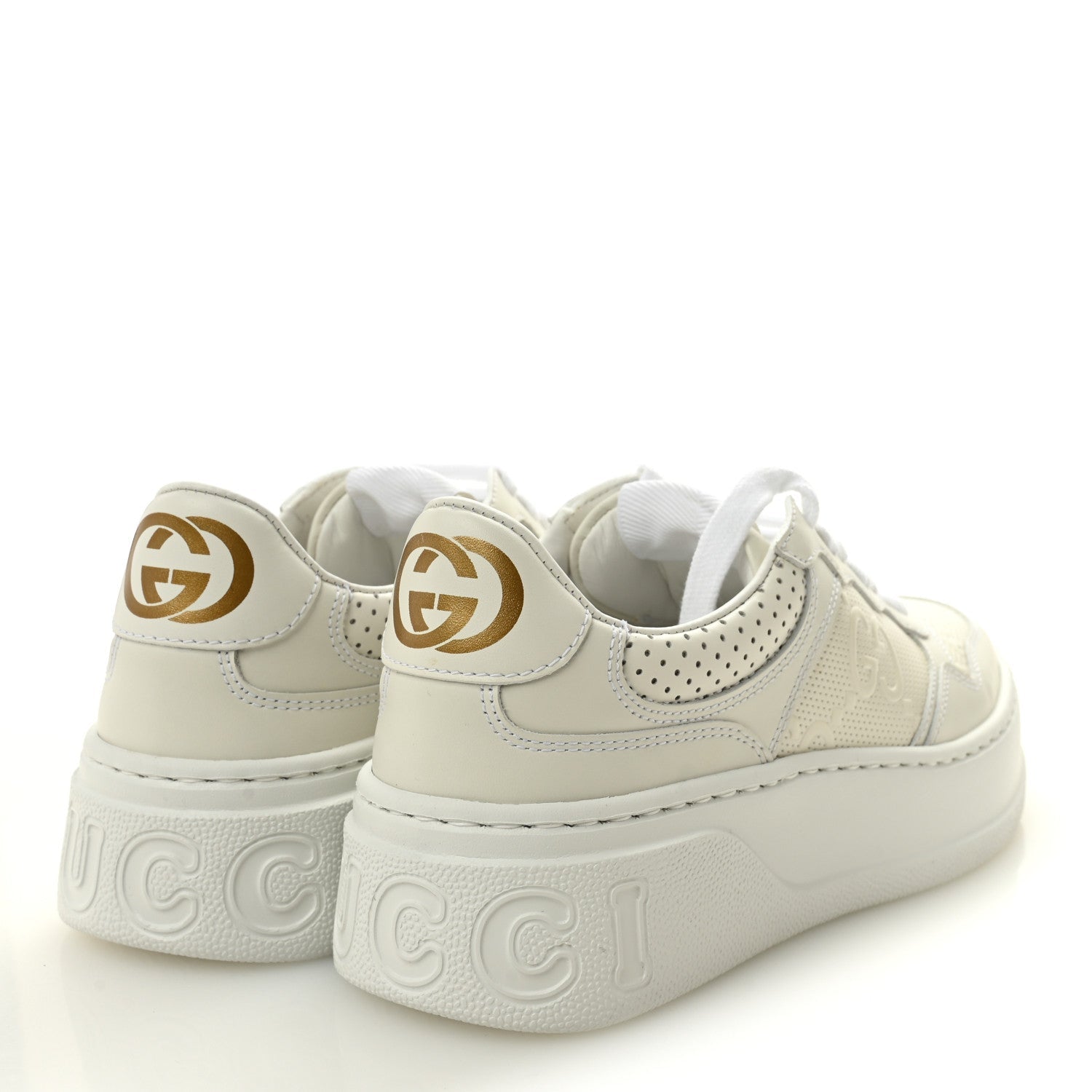 Calfskin GG Tennis Embossed Perforated Womens Platform 55mm Sneakers 35.5 Great White