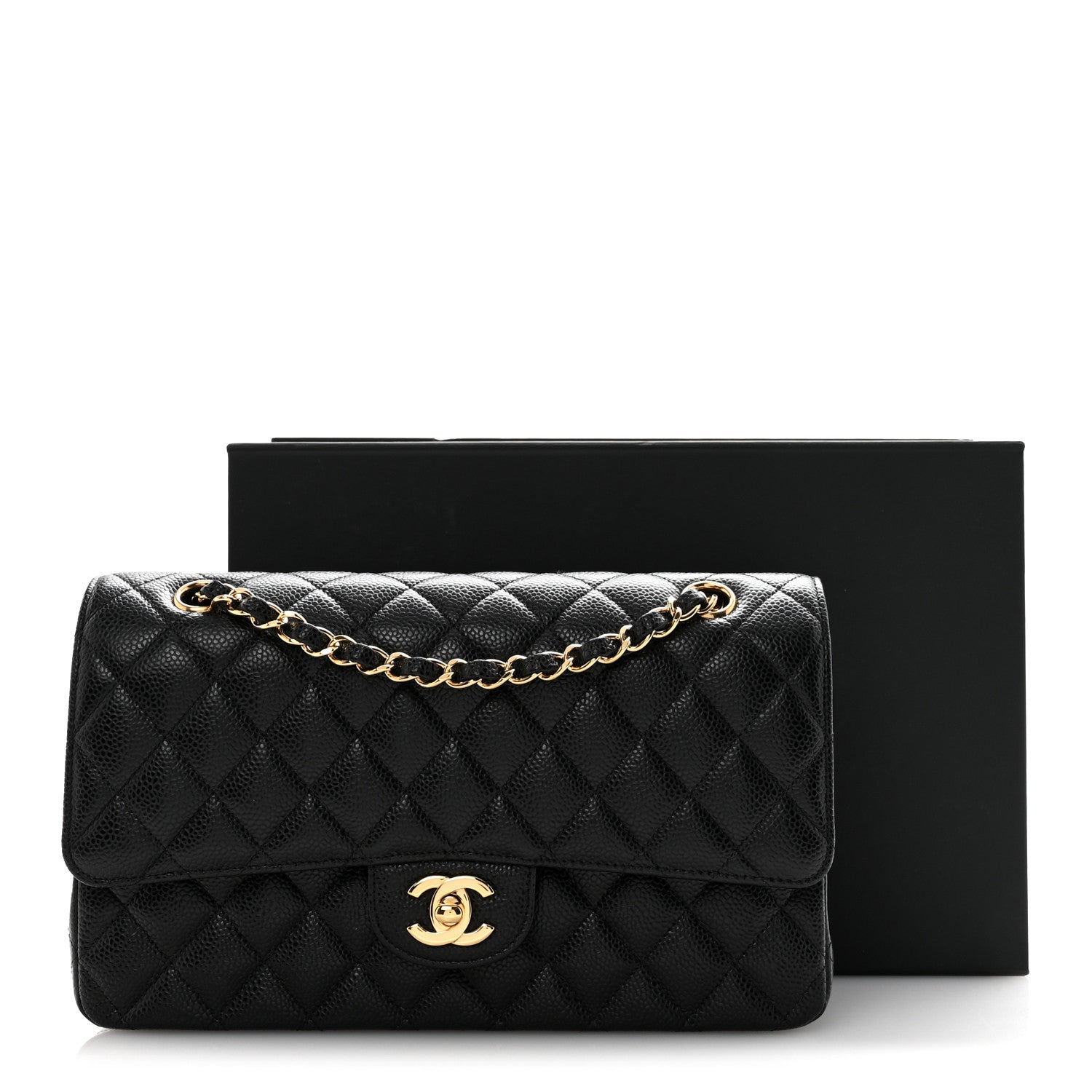 Caviar Quilted Medium Double Flap Black