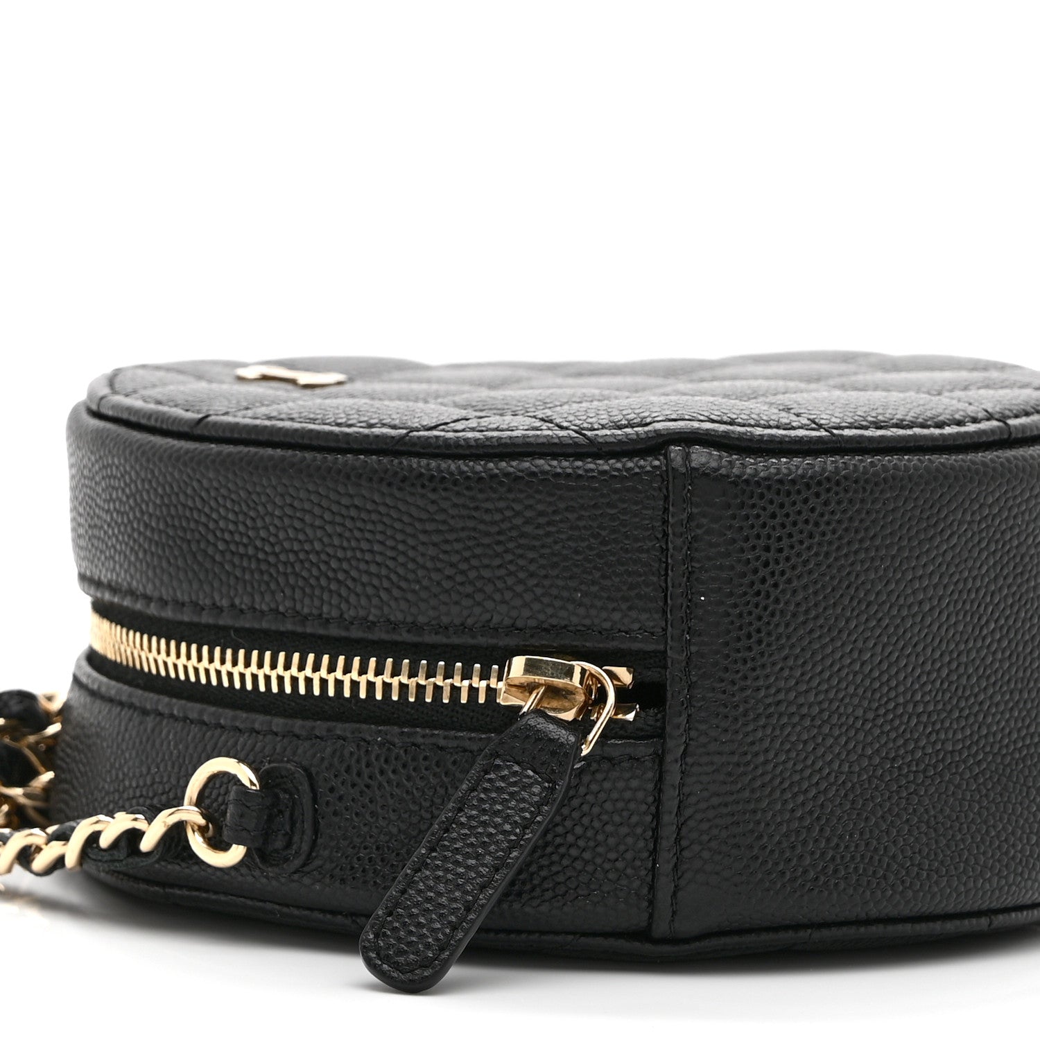 Caviar Quilted Round Clutch With Chain Black
