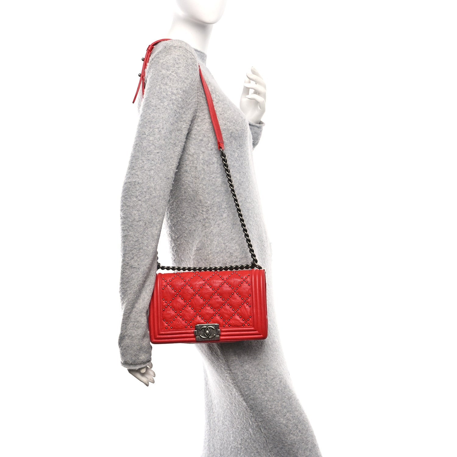 Crumpled Lambskin Small Studded Boy Flap Red