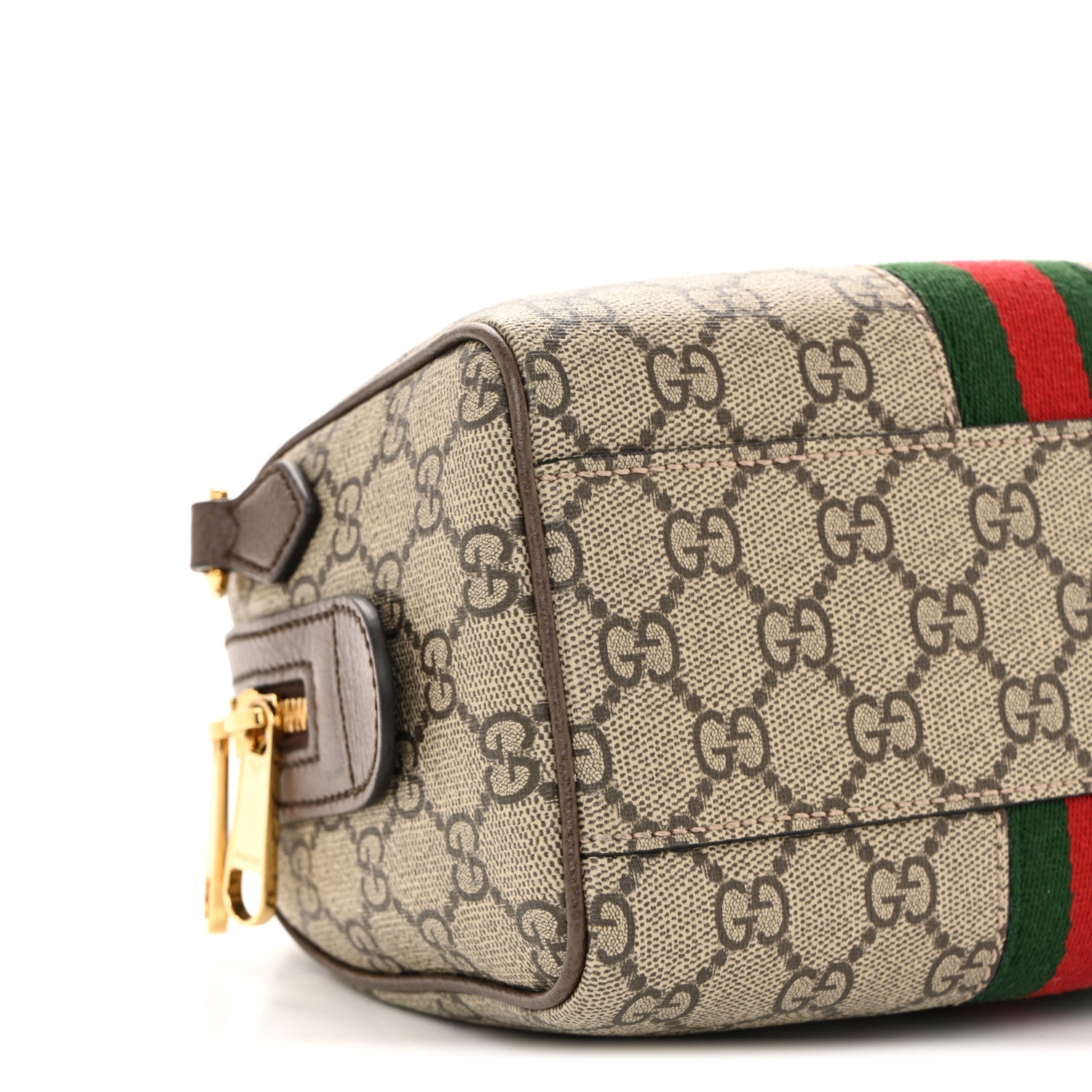 GG Supreme Monogram Textured Dollar Calfskin Web Mini Ophidia Top Handle Bag Beige Ebony New Acero
